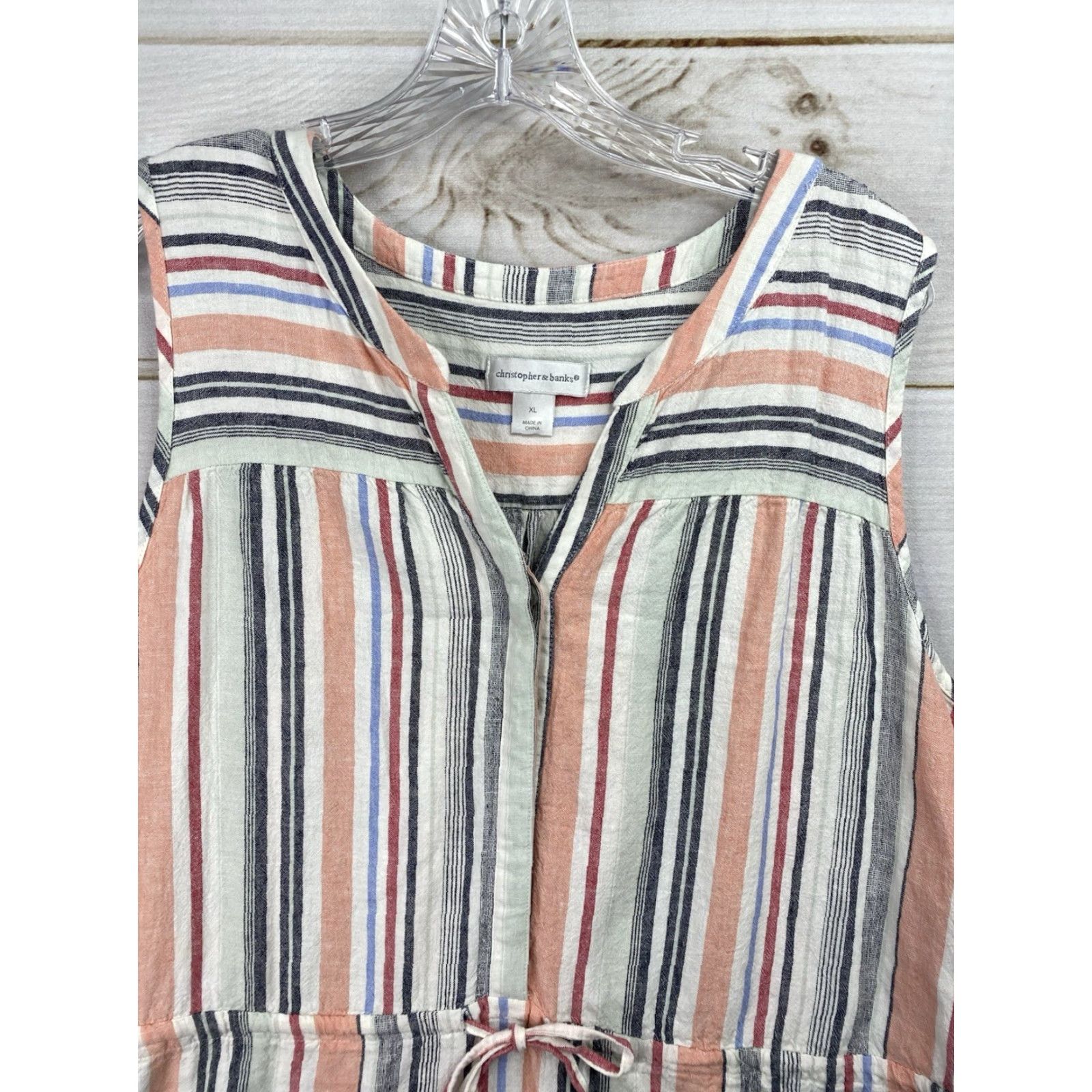 Vintage VINTAGE Christopher & Banks Dress Women's XL Multi Stripe Linen Blend Prairie Preppy Size XL / US 12-14 / IT 48-50 - 2 Thumbnail