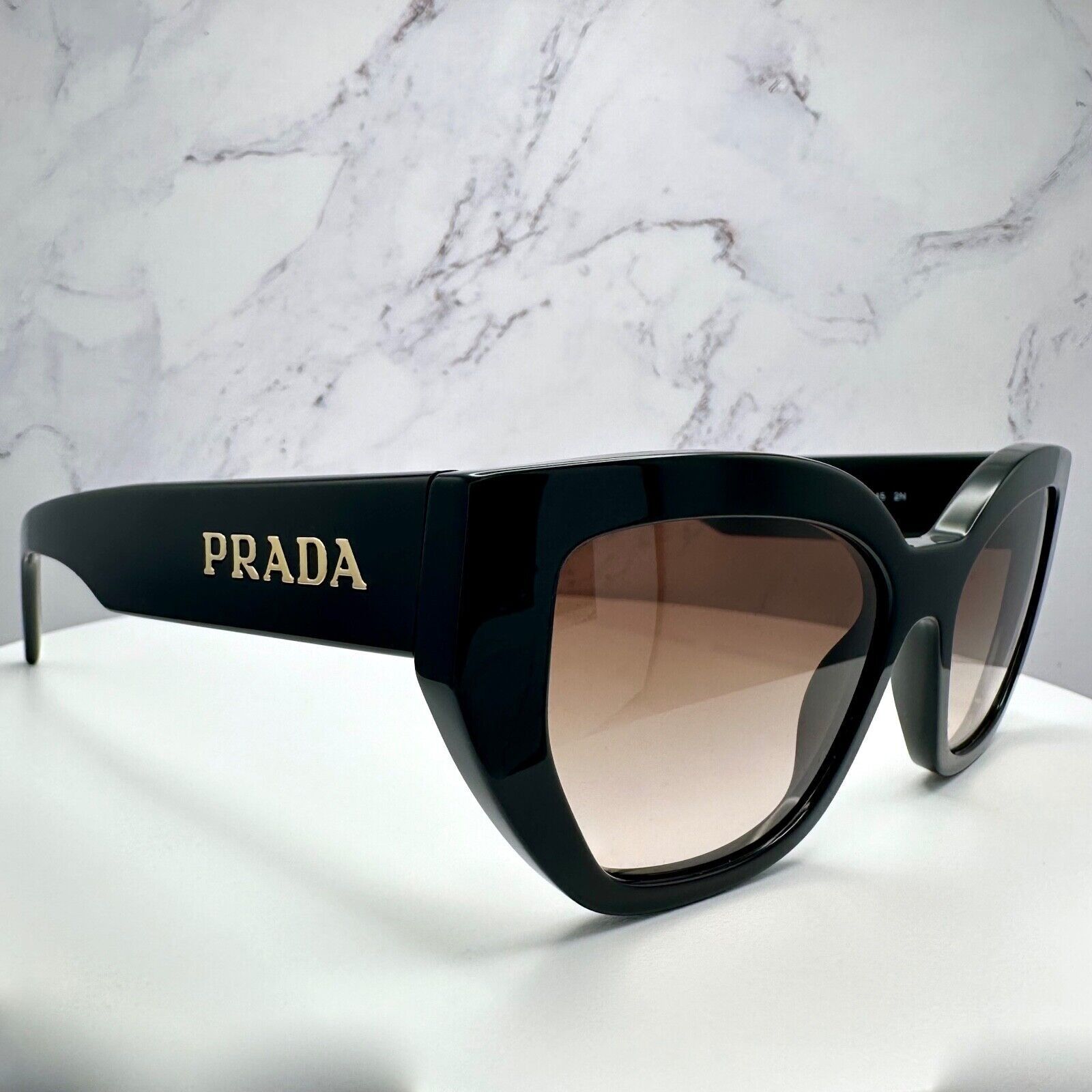 Prada New Prada Black Sunglasses Cat Eye Gold PRADA Metal Logo Size ONE SIZE - 3 Thumbnail