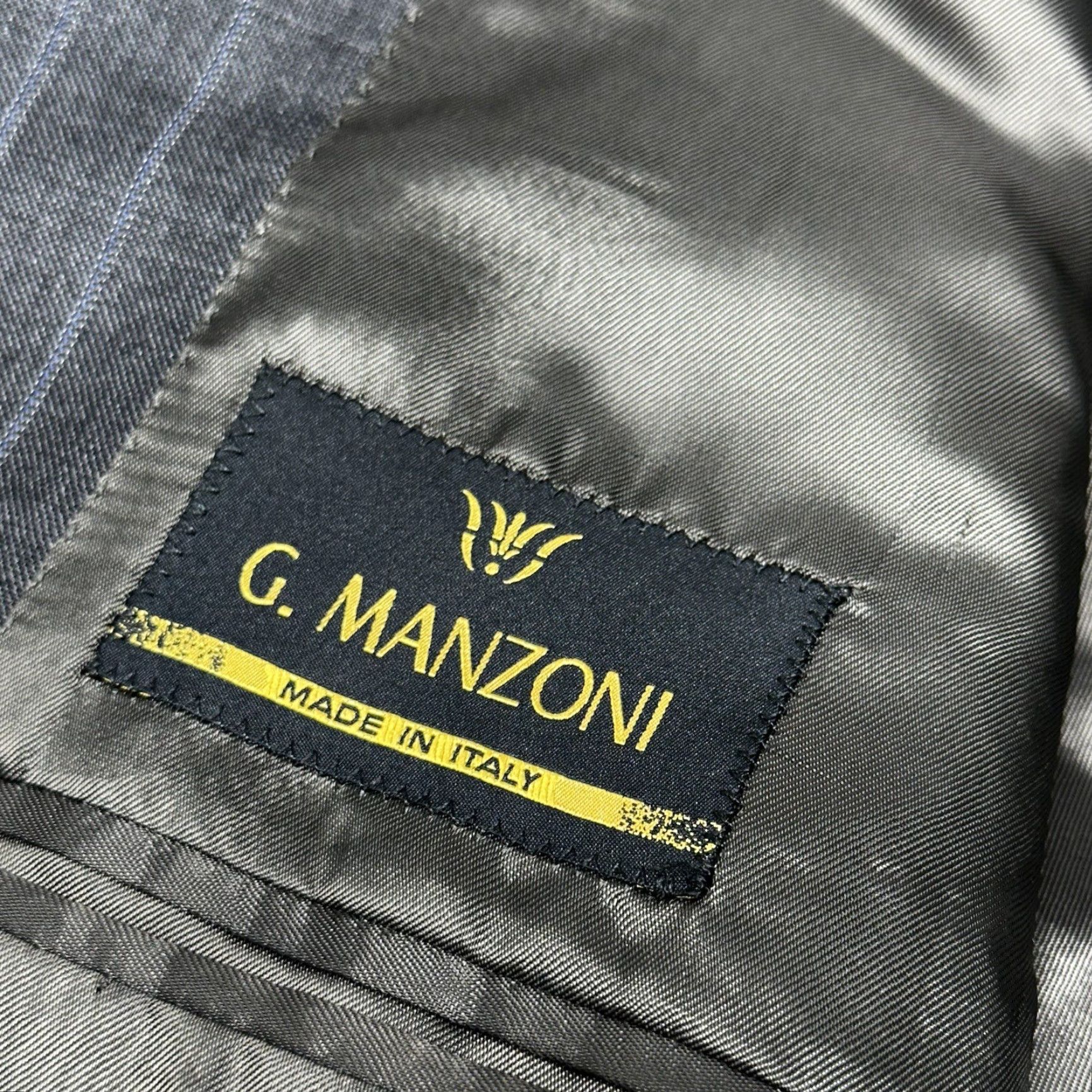 VINTAGE G. Manzoni Blazer Mens 42 Gray Pinstripe Wool Two Button Single-Breast Italy Men Regular Notch Lapel Suit Jacket 2 Piece Casual Business
