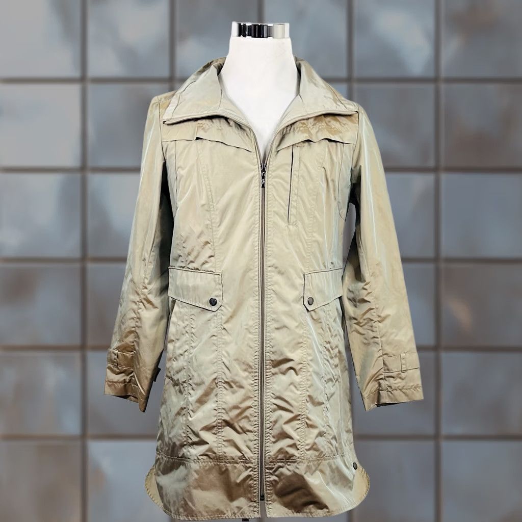 Cole Haan Cole Haan Trench Coat Hooded Beige Poly Nylon Full Zip Beltless Regular L Women CAD Beige Trench Coat Hooded Zip Coat Size L / US 10 / IT 46 - 1 Thumbnail