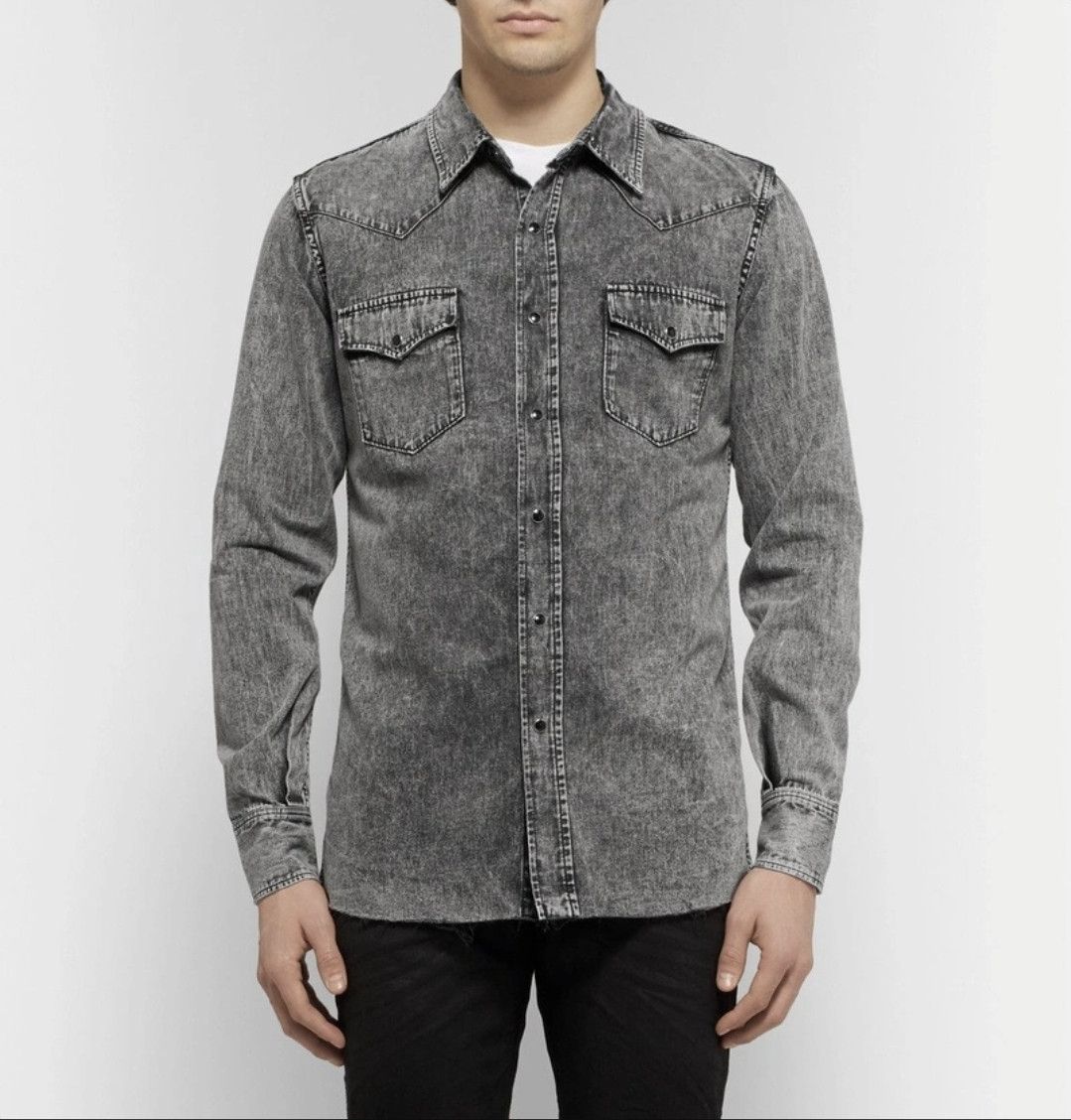 Saint Laurent Paris Acid-Washed Denim Shirt Size US S / EU 44-46 / 1 - 13 Thumbnail