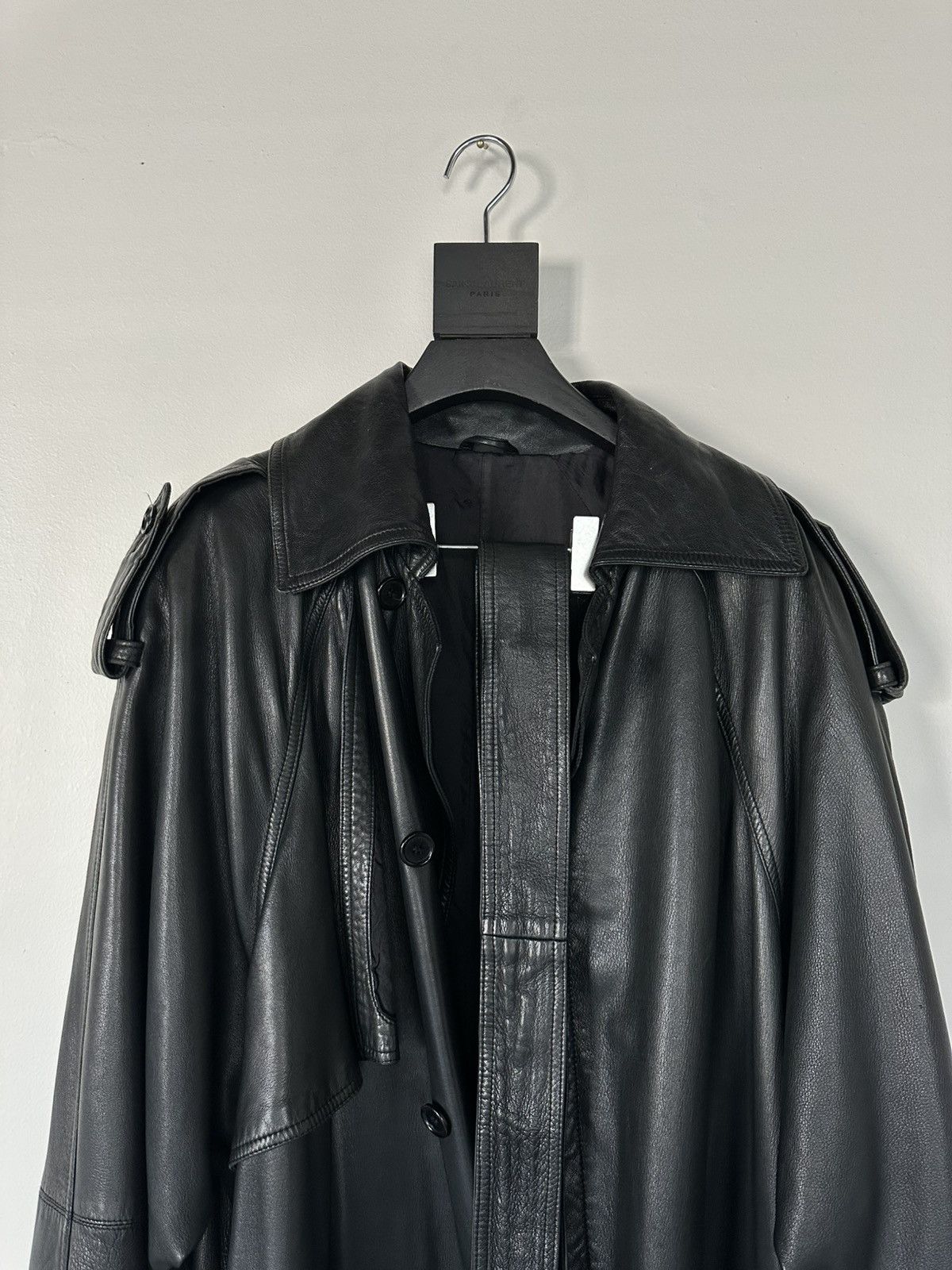 Versace Gianni Versace 80s Black Leather Trench Coat Size US XL / EU 56 / 4 - 4 Thumbnail