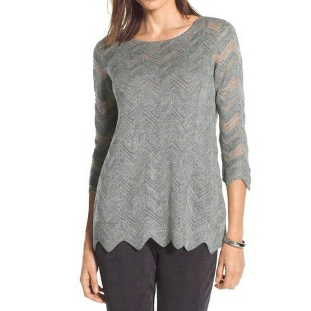 Chicos Chico's Travelers Gray Chevron Knit Sweater Size 2 US L Size L / US 10 / IT 46 - 2 Thumbnail