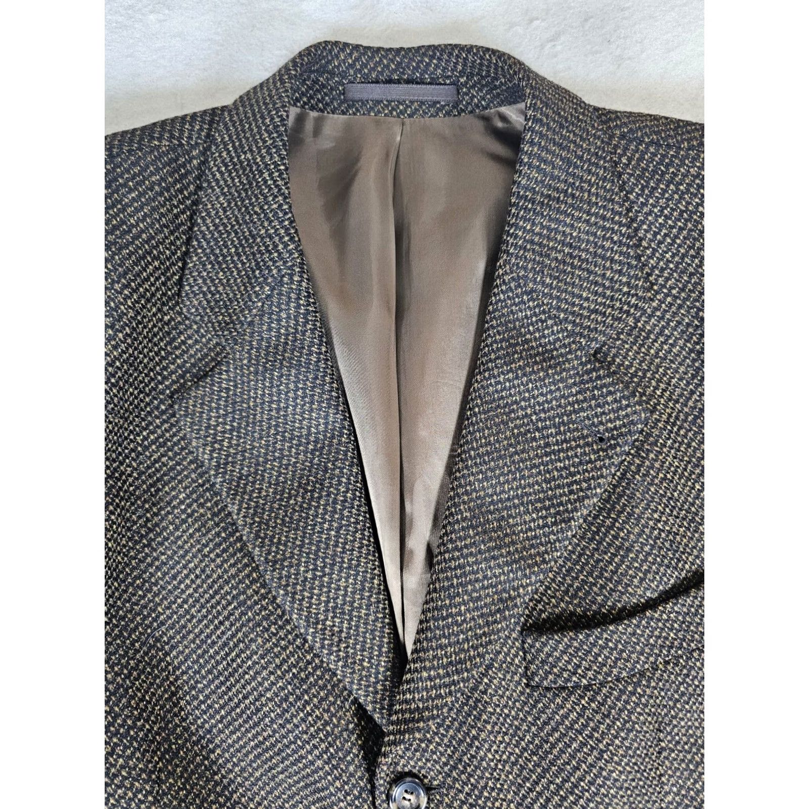 Hugo Boss VINTAGE Hugo Boss Loro Piana Italy Wool & Cashmere Brown Houndstooth Blazer Men's Sz 44R Size 44R - 3 Thumbnail