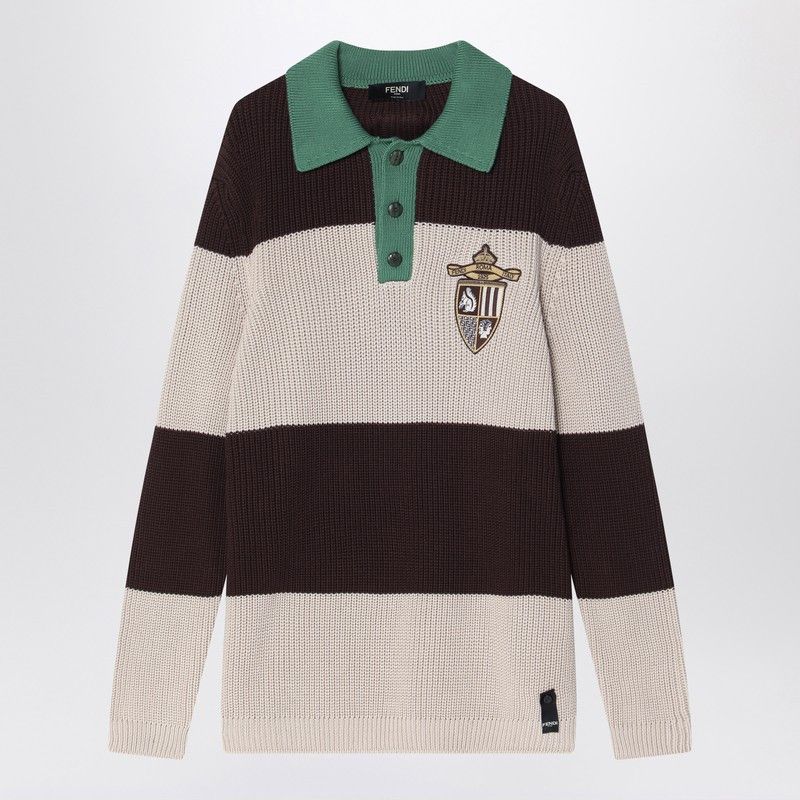 Fendi Fendi Knitted Cotton Polo Shirt With Brown And Beige Stripes Size US S / EU 44-46 / 1 - 1 Thumbnail