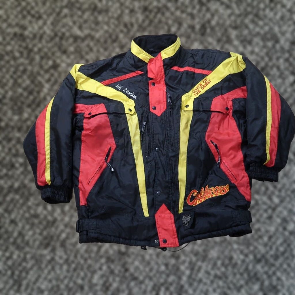 Vintage VINTAGE Coldwave Jacket Men XL Insulated Bomber Nylon Zip Black Red Yellow Geometric Winter Size US XL / EU 56 / 4 - 1 Thumbnail