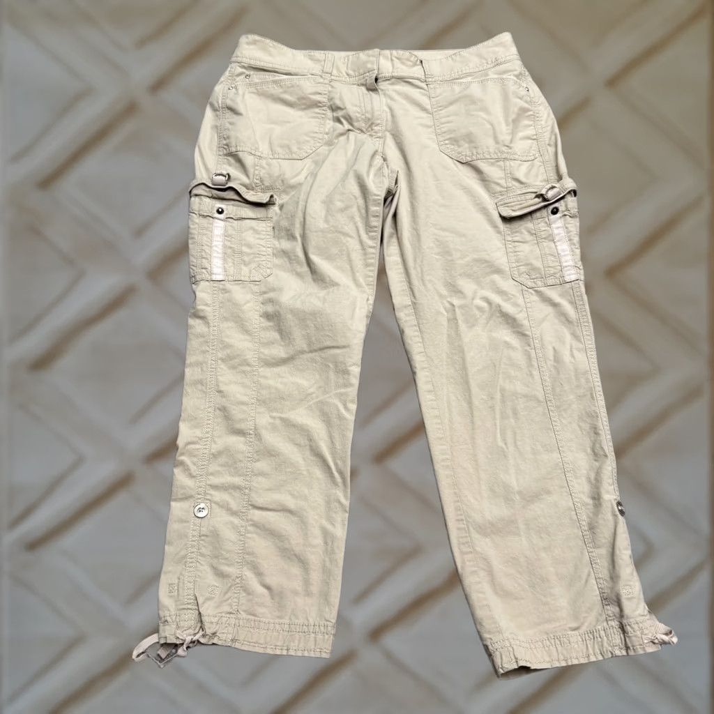 White House Black Market White House Black Market Cargo Cropped Pants Womens 10 Khaki Brown Capri Casual Linen Wide Leg? Size 32" / US 10 / IT 46 - 1 Thumbnail