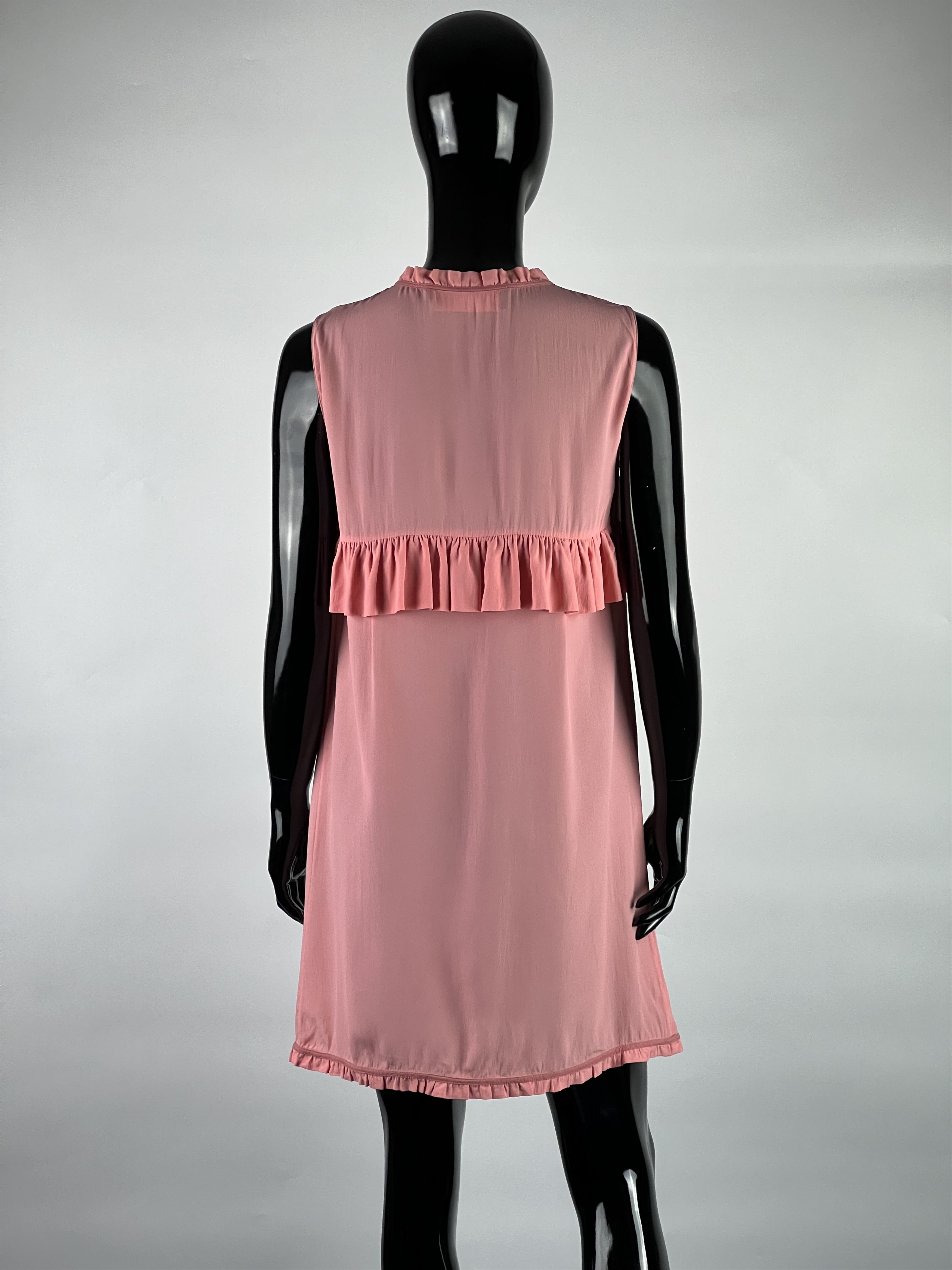 Marni Marni Pink Ruffled Silk Button Sleeveless Dress Size 40 Size S / US 4 / IT 40 - 3 Thumbnail