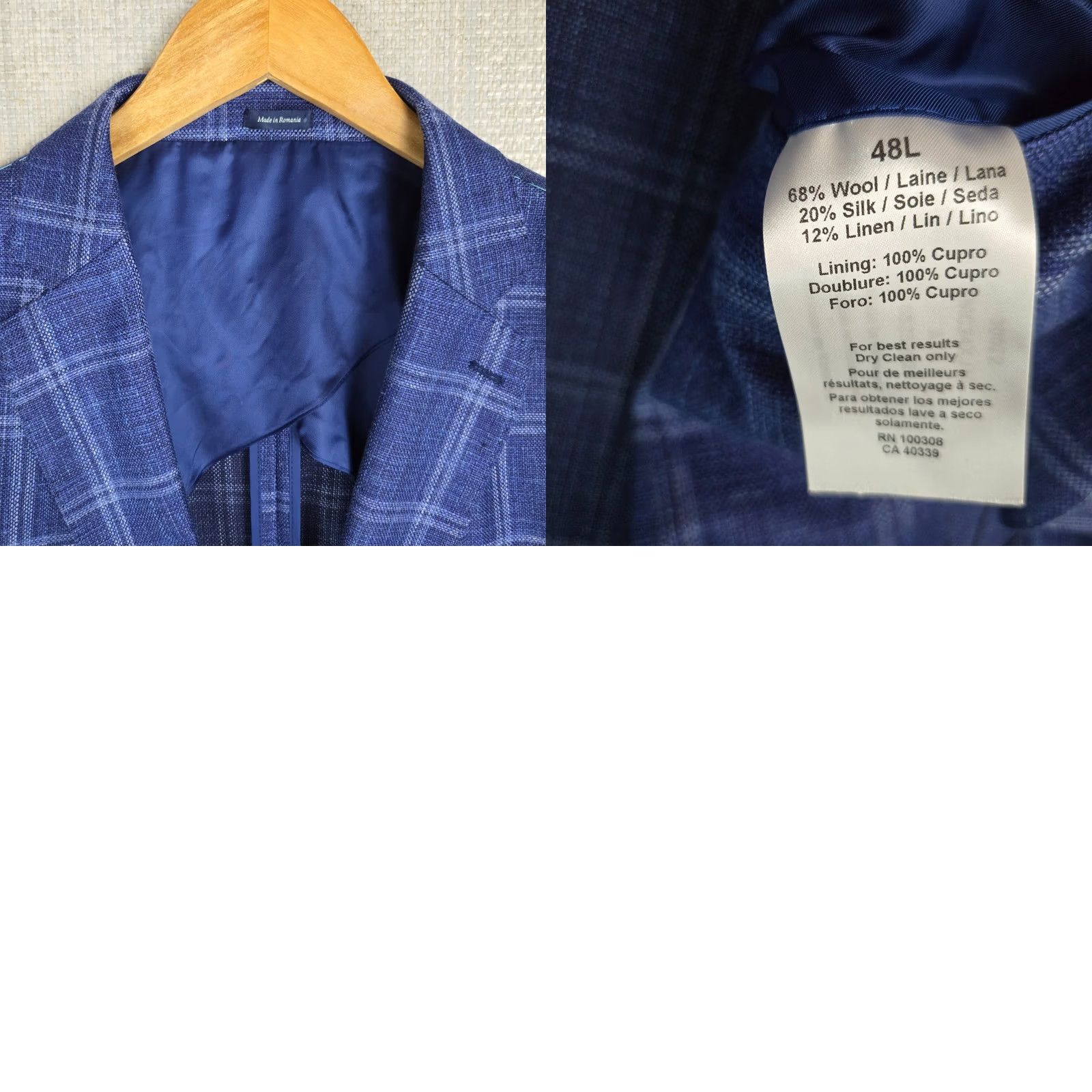 Peter Millar Peter Millar Jacket Blue Windowpane 48 Long Wool/Silk/Linen Unstructured Notch Lapel Size US M / EU 48-50 / 2 - 10 Thumbnail