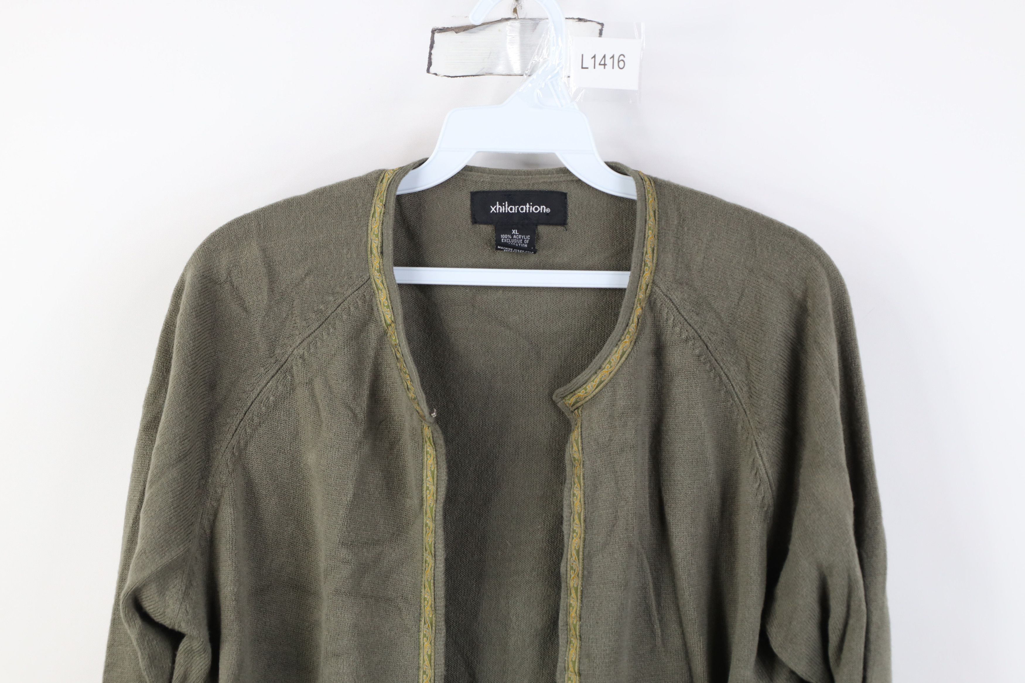 Vintage Vintage 90s Y2K Babydoll Front Knit Cardigan Sweater Green Size XL / US 12-14 / IT 48-50 - 2 Thumbnail