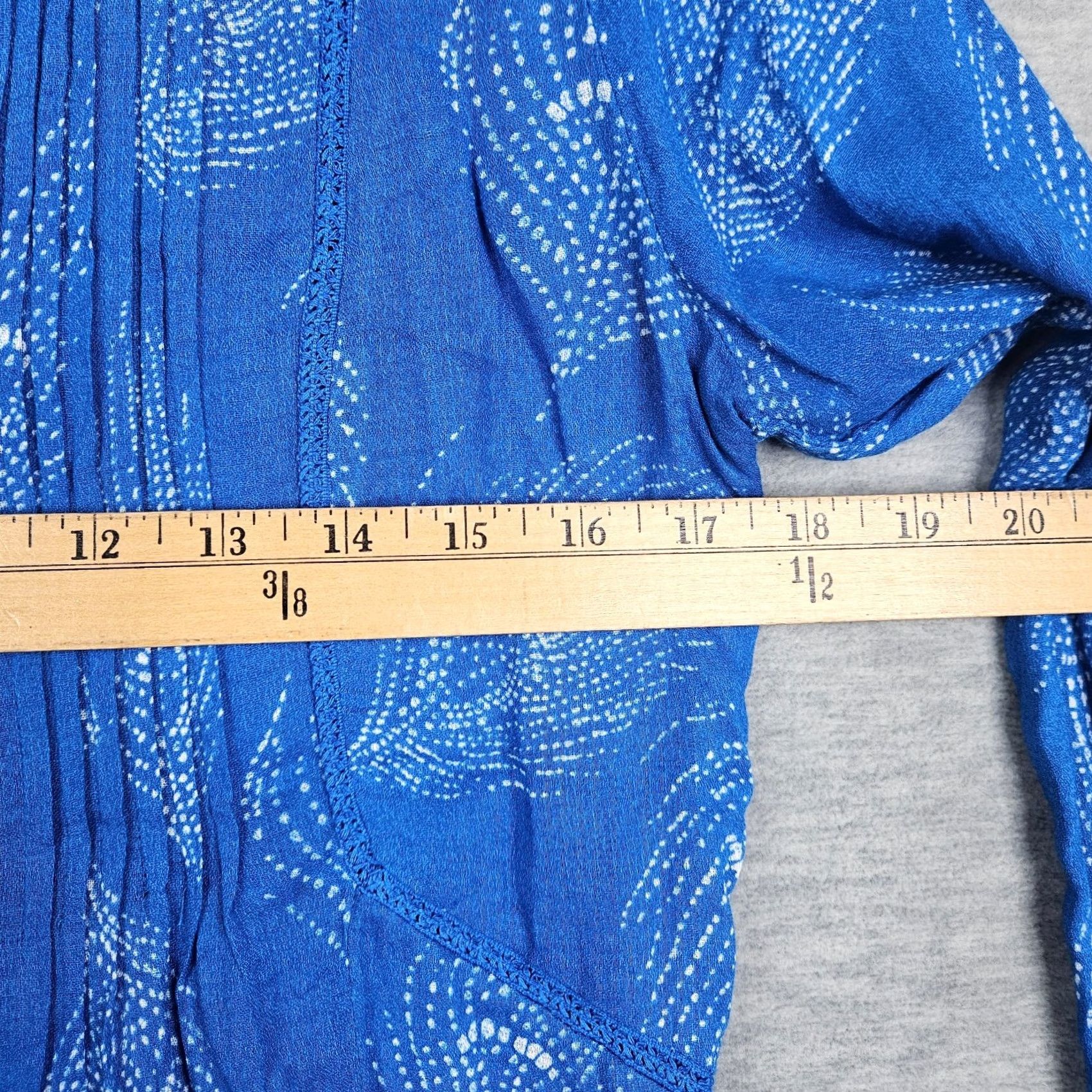 Lucky Brand Lucky Brand Women's V-neck Button Up Boho Peasant Feather Printed Shirt XS Blue Floral 90s Theme Womens Dressy Casual Shirt Size XS / US 0-2 / IT 36-38 - 4 Thumbnail