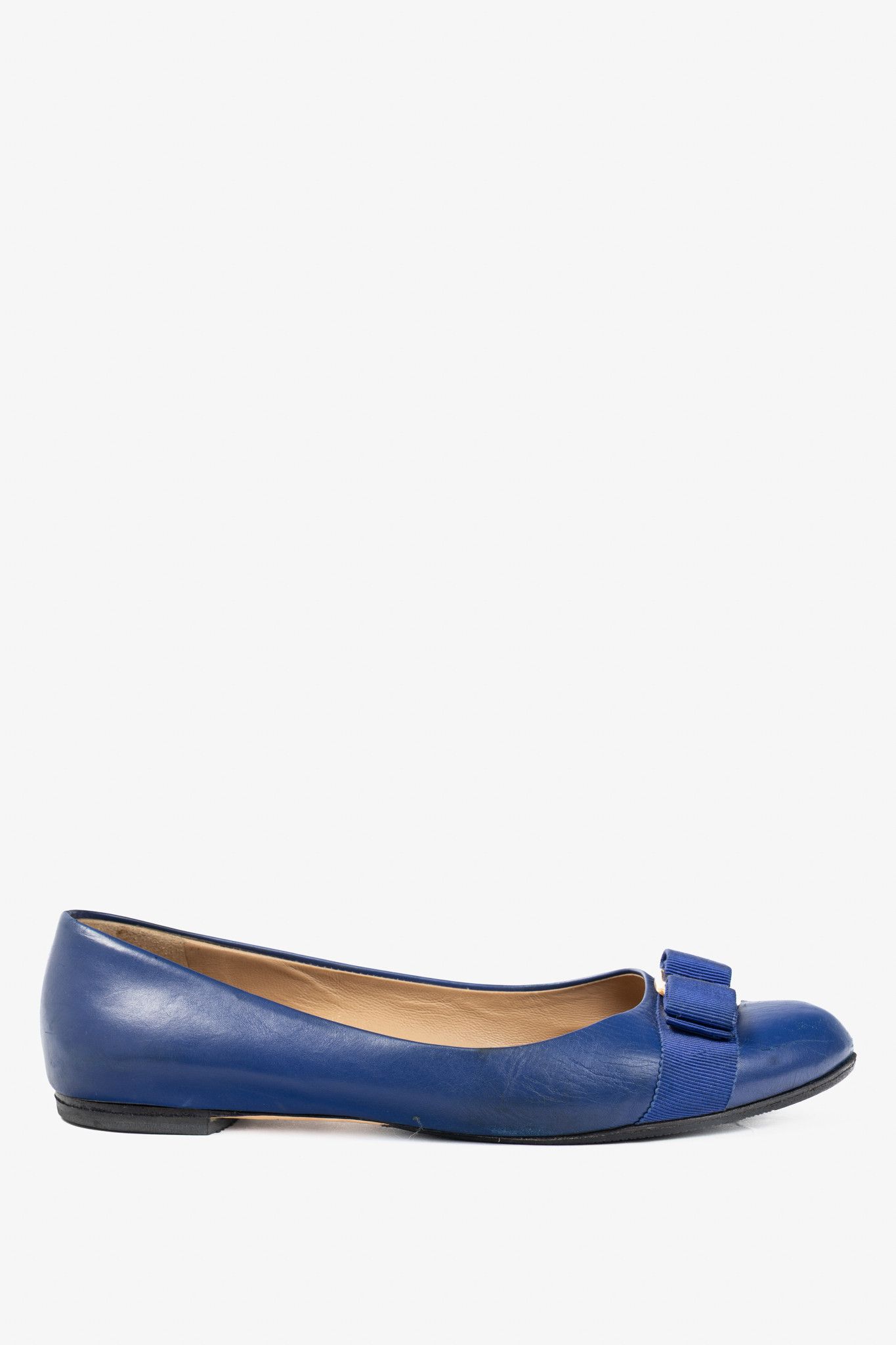 Salvatore Ferragamo Salvatore Ferragamo Varina Blue Leather Bow Ballet Flats Size US 9.5 / IT 39.5 - 2 Thumbnail