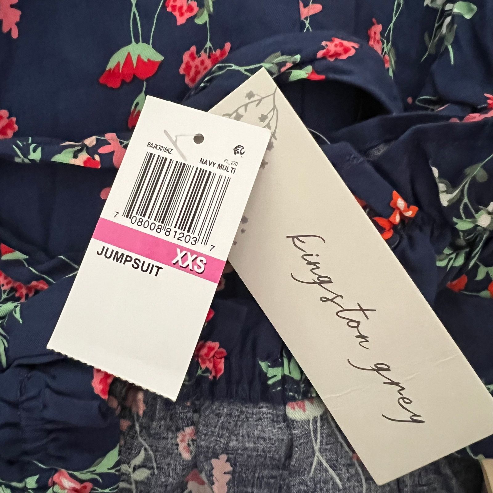 Other Kingston Grey Navy Floral Off-The-Shoulder Jumpsuit, XXS Size 24" / US 00 / IT 34 - 8 Thumbnail