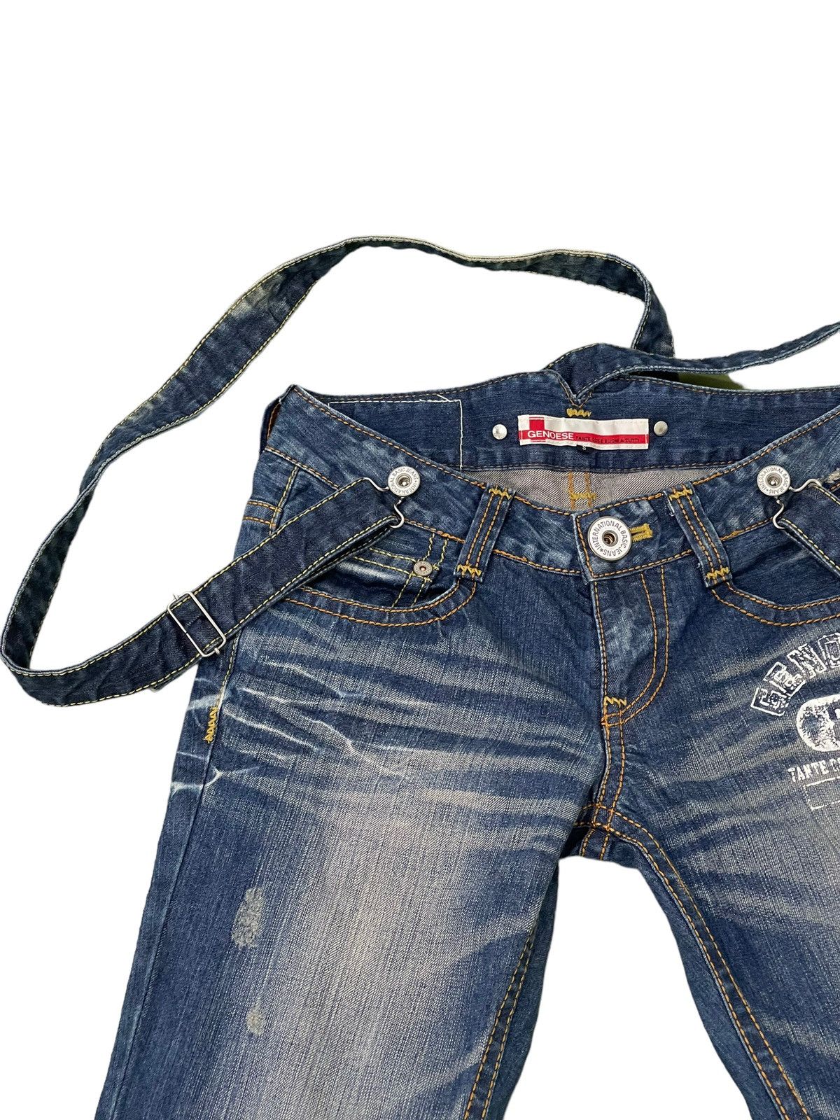 Japanese Brand Suspender Jeans Genoese Distres Low Rise Slim 7🟦5 Size US 28 / EU 44 - 8 Thumbnail