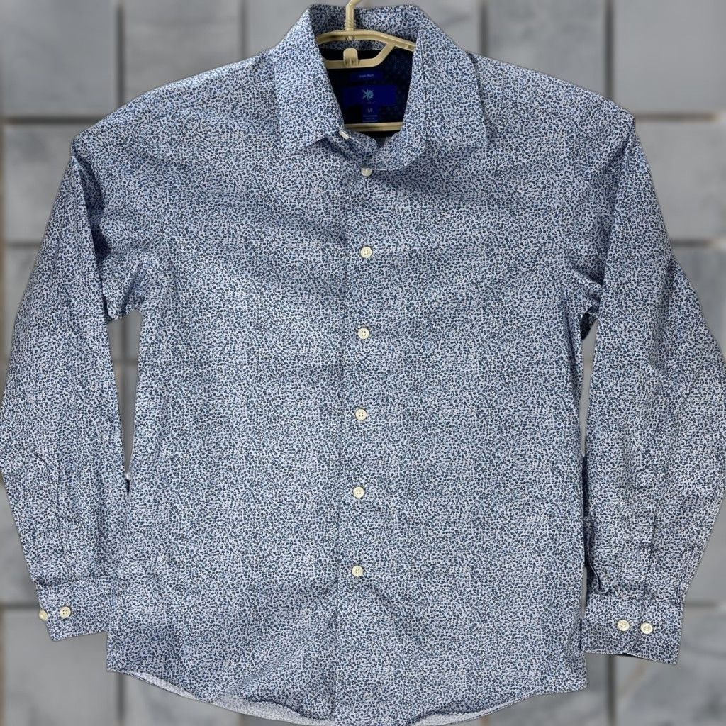 Egara Egara Men Shirt Long Sleeve Floral 100% Cotton Ditsy Blue M Size US M / EU 48-50 / 2 - 1 Thumbnail