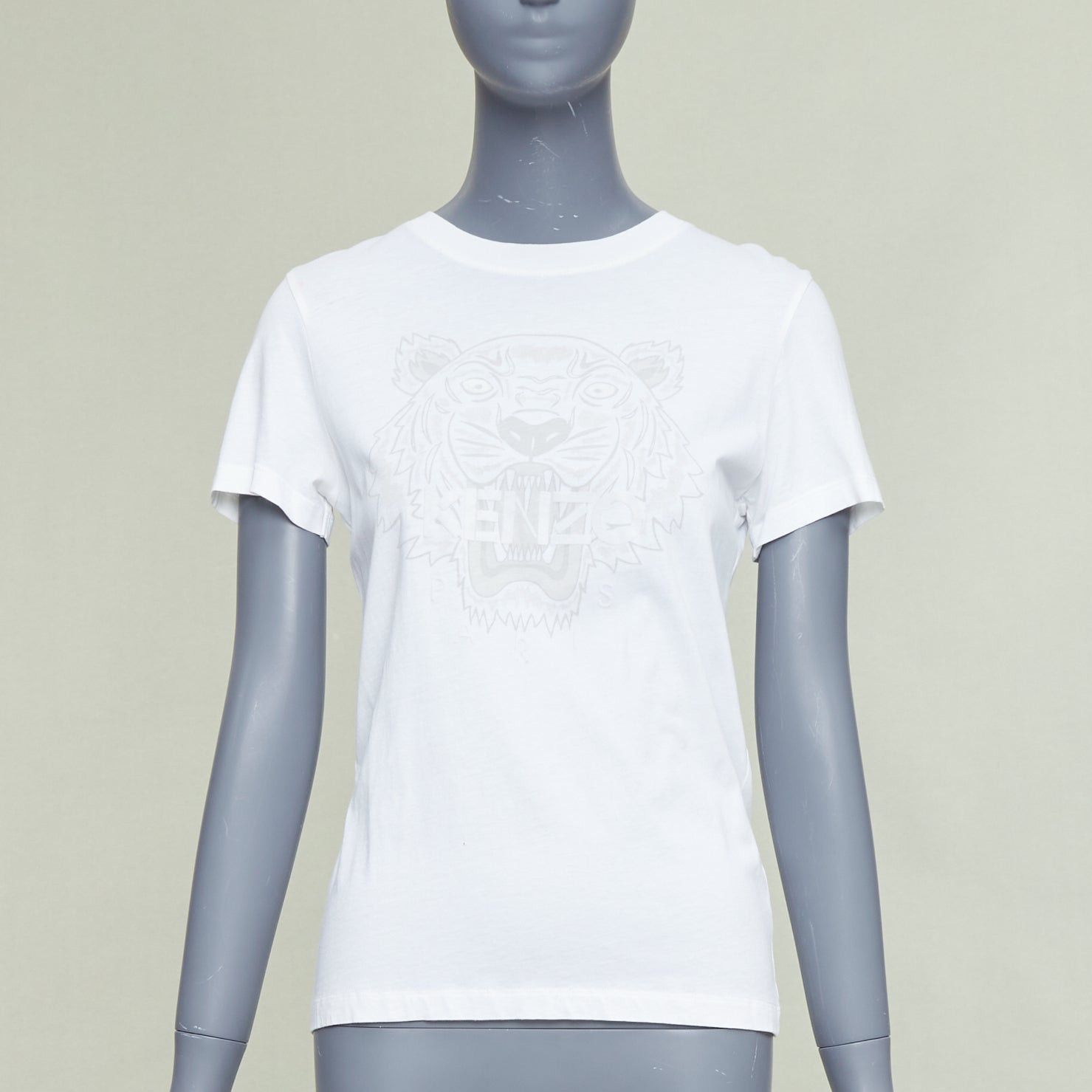 Kenzo KENZO Jungle white cotton grey tiger felt print fitted crew tshirt S Size S / US 4 / IT 40 - 1 Thumbnail