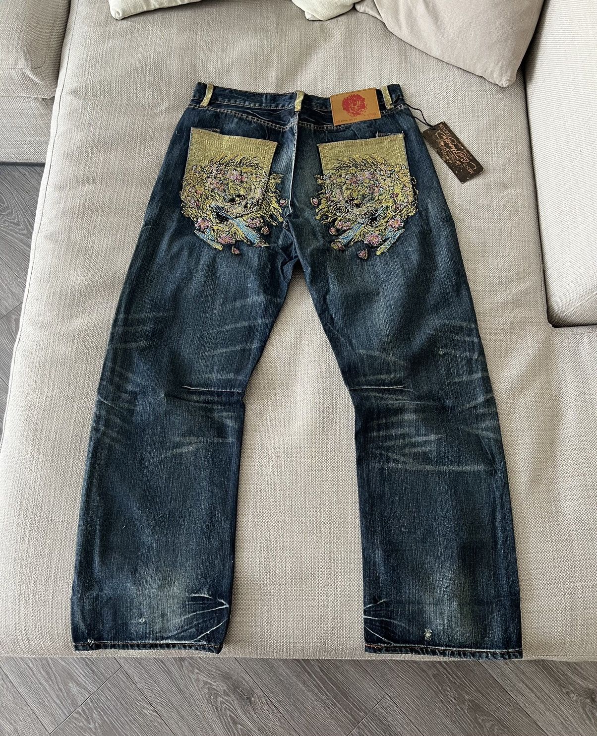 image of Ed Hardy Jeans By Christian Audigier Pants Baggy in Denim, Men's (Size 36)