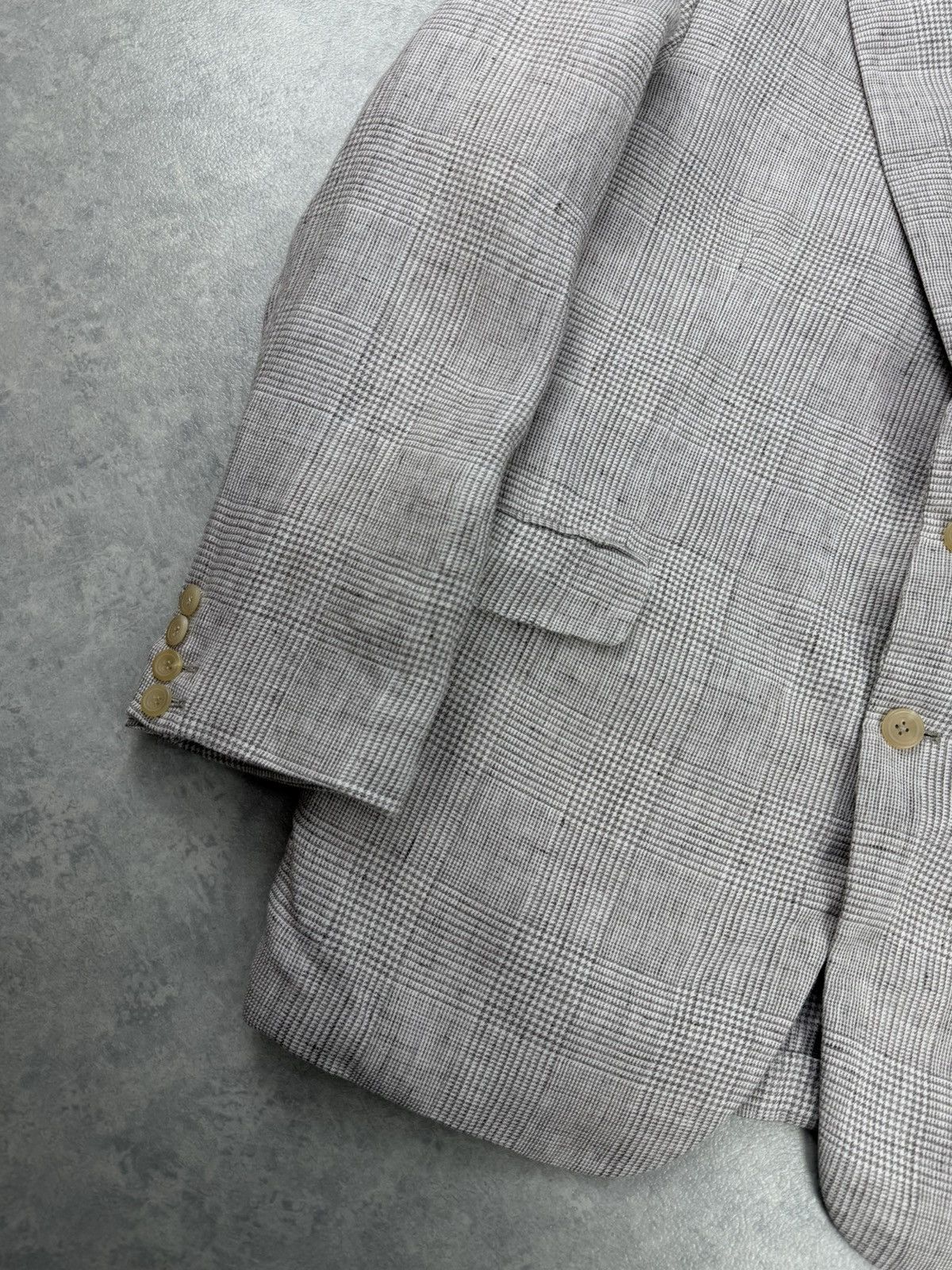 Hackett Hackett Mayfair Linen Blazer Glencheck 48R Beige Size 48R - 3 Thumbnail