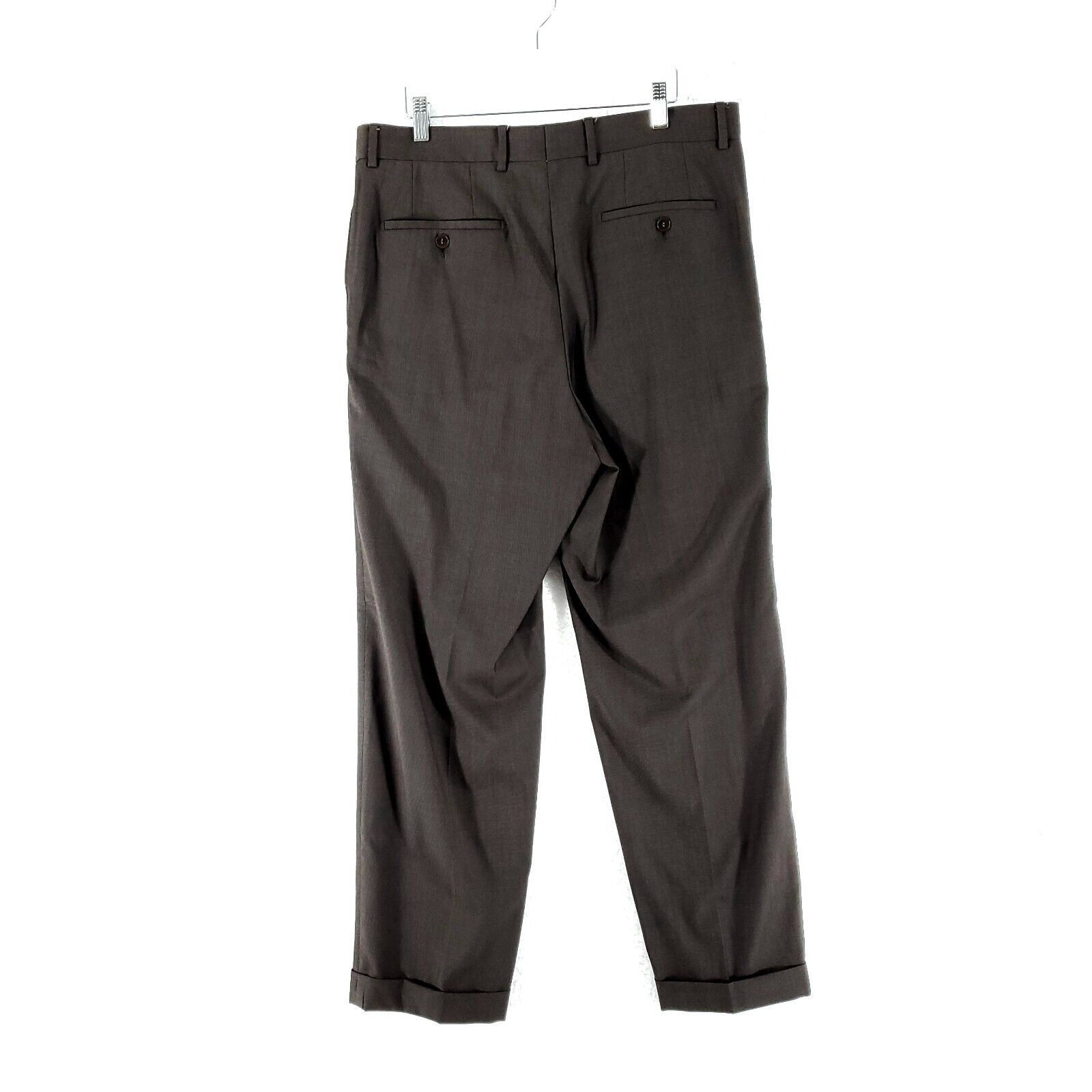Hugo Boss Hugo Boss Dr Hook Virgin Wool Brown Pleated Cuffed Mid Rise Size 34R - 2 Thumbnail