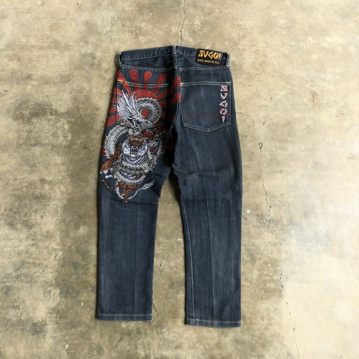 Japanese Brand 2000s Sugoi Tatto Embroidery Dragon Tiger Denim