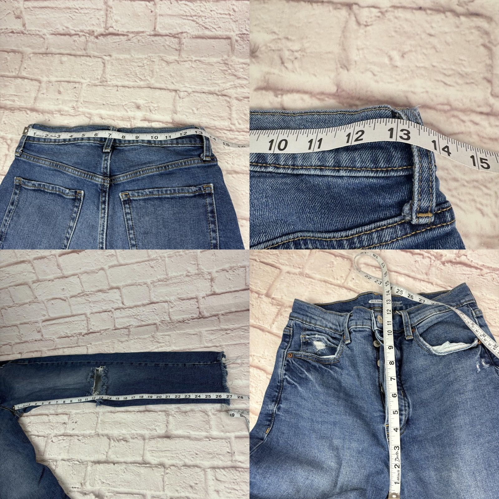 Old Navy Old Navy Jeans Womens 8 Blue Sky-Hi Straight Extra High Rise Distressed Denim Medium Blue 27 Inseam 27 In Womens Jeans Size 30" / US 8 / IT 44 - 8 Thumbnail