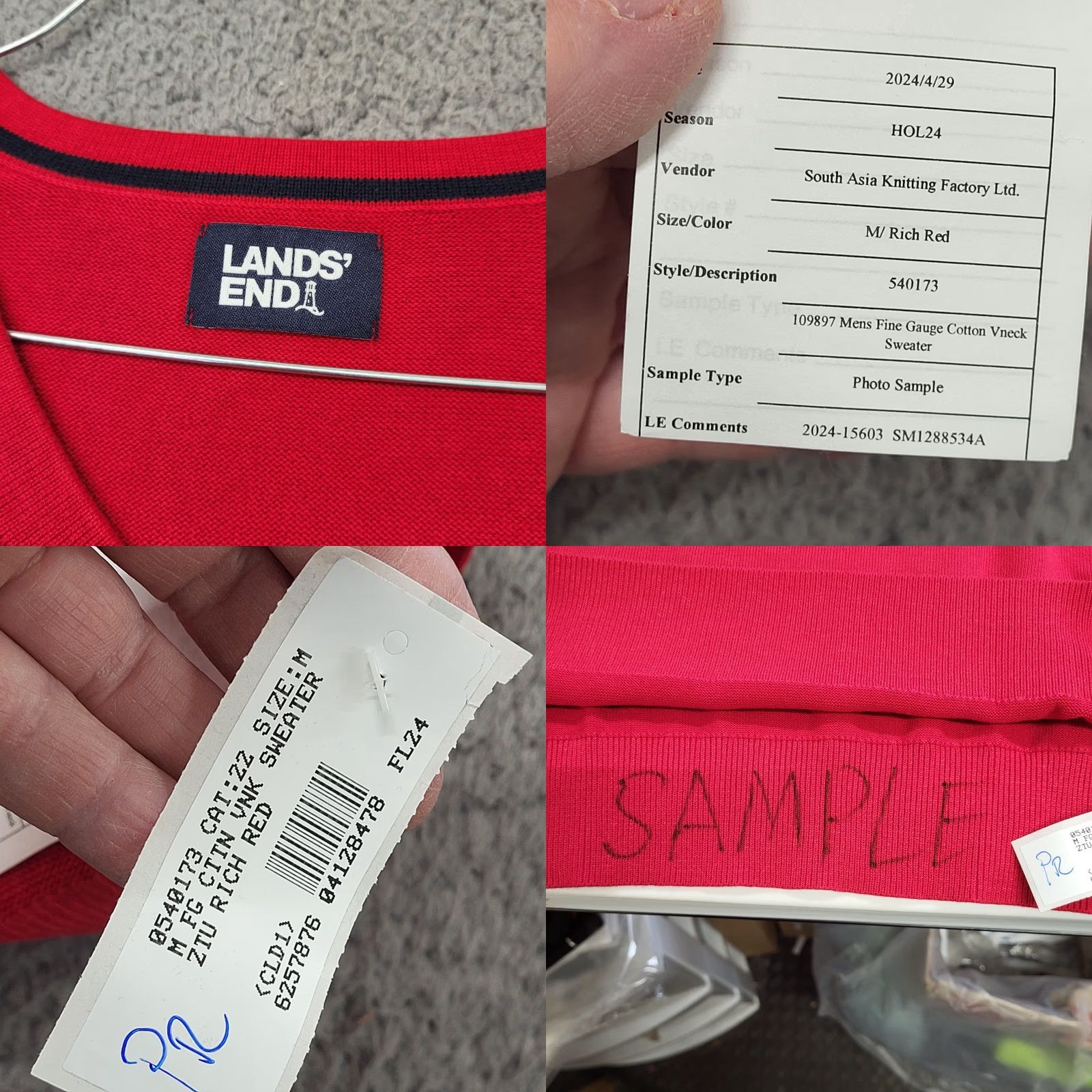 Lands' End Lands' End V-Neck Sweater Men M Red Cotton Knit Pullover Regular Size US M / EU 48-50 / 2 - 8 Thumbnail