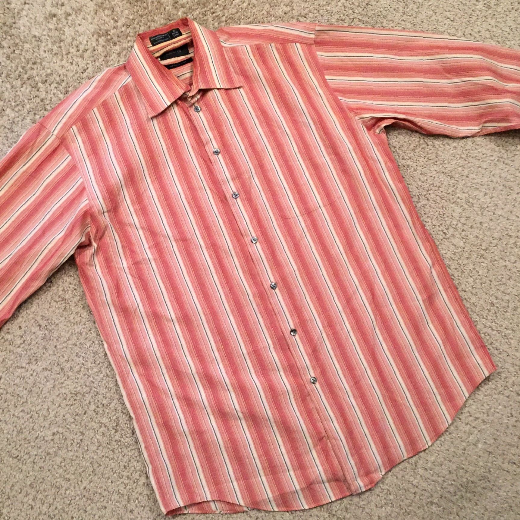 Liz Claiborne Claiborne Shirt Mens Large Orange Striped Long Sleeve Button-Up Size US L / EU 52-54 / 3 - 5 Thumbnail