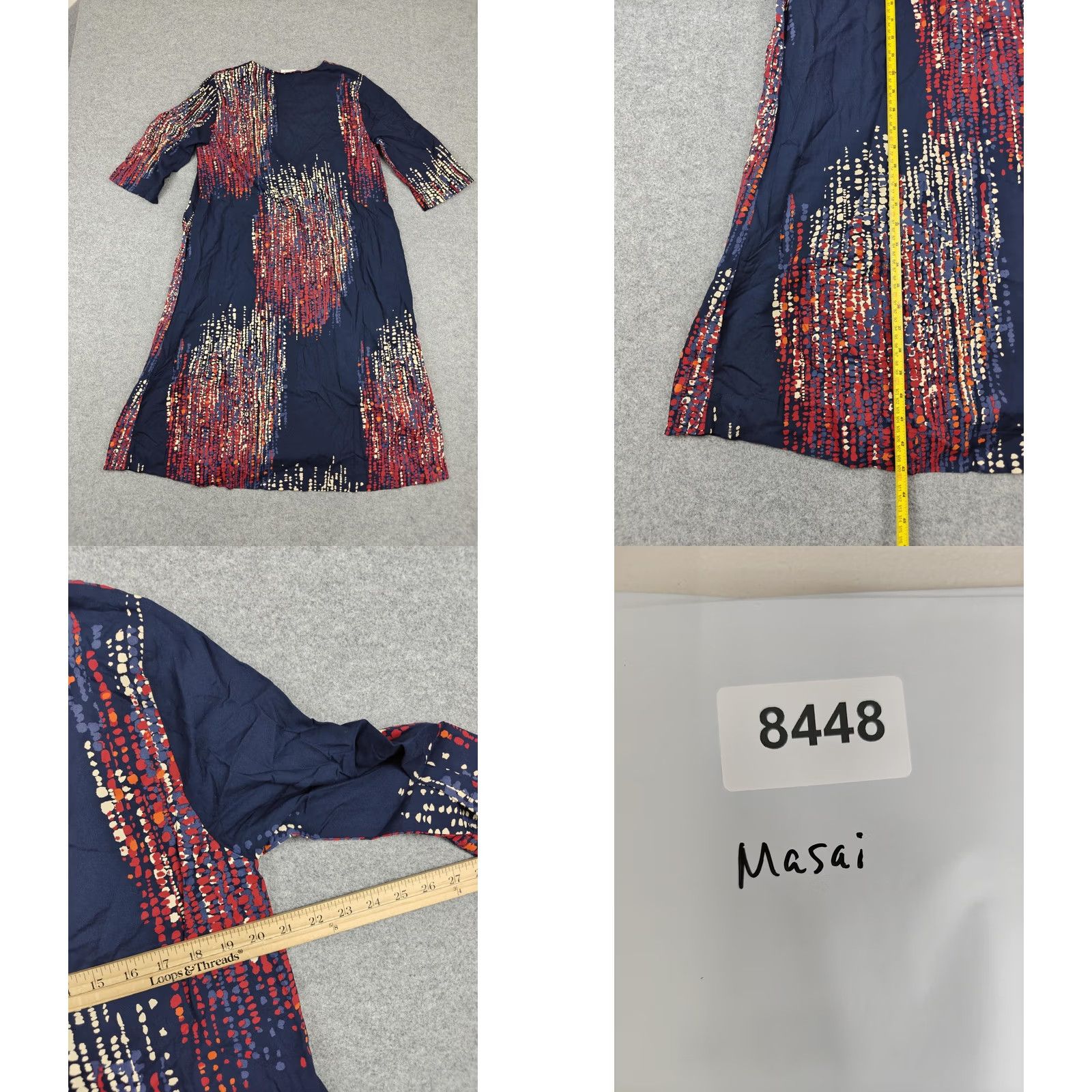 Vintage Masai Dress Womens Medium Blue MaNusala Abstract A-Line 3/4 Sleeve Midi New Size M / US 6-8 / IT 42-44 - 8 Thumbnail