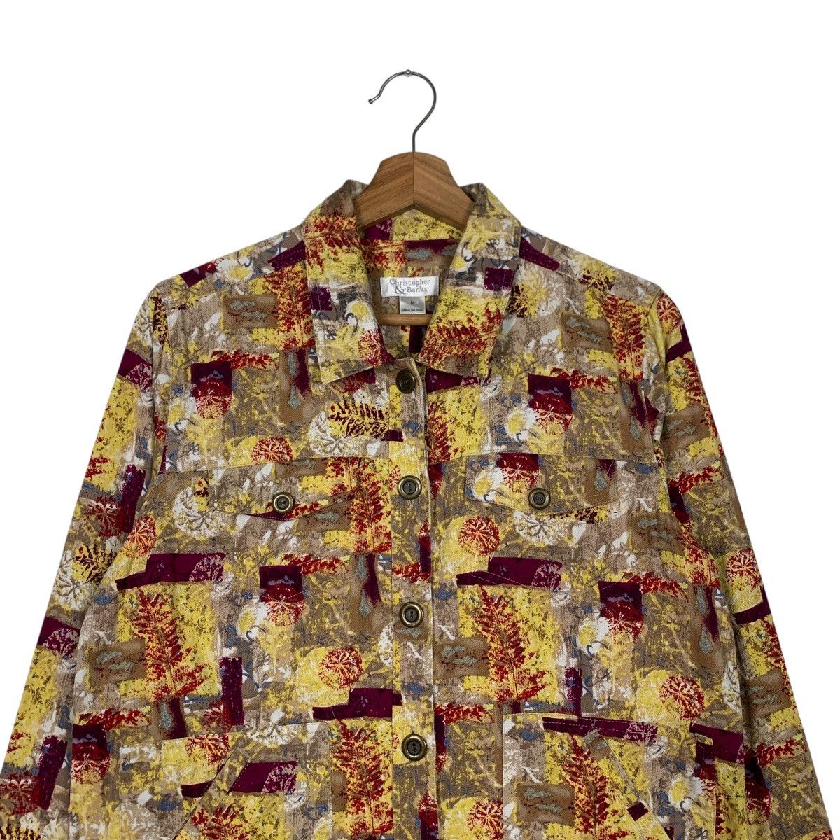 Japanese Brand CHRISTOPHER BANKS Abstract Leaf Print Shirt Jacket #2155-C95 Size M / US 6-8 / IT 42-44 - 2 Thumbnail