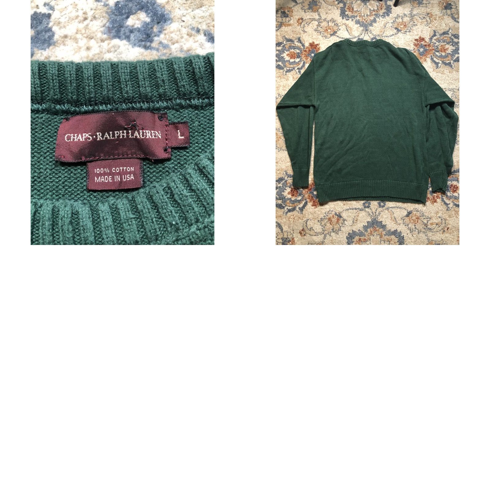 Chaps VINTAGE CHAPS Ralph Lauren Sweater Mens Large Green Cable-Knit Pullover Jacket Long Sleeve Collared Cotton Knit USA 80s 90s Preppy Classic Size US L / EU 52-54 / 3 - 8 Thumbnail