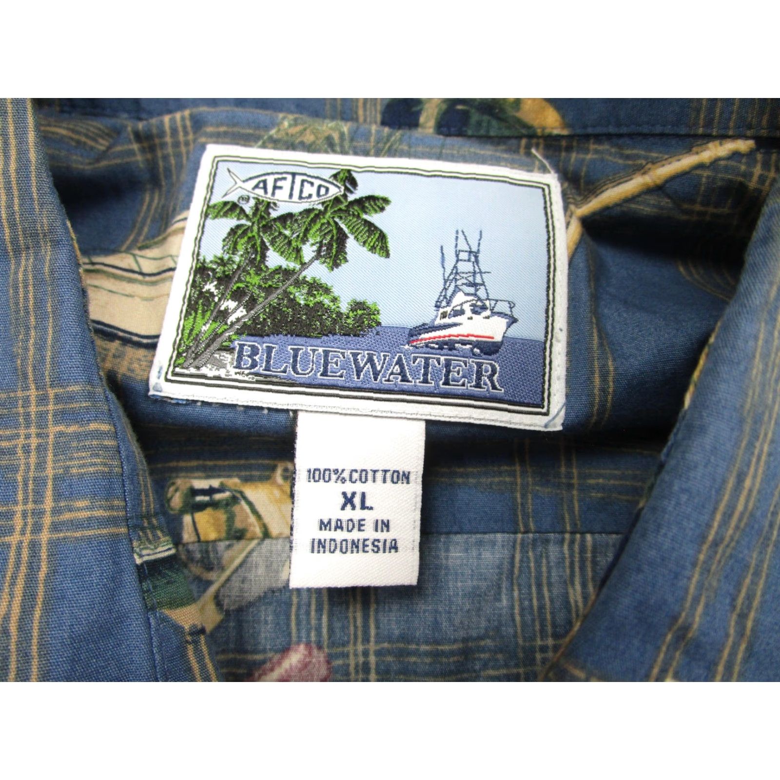 Vintage VINTAGE? No, it's not vintage. AFTCO Bluewater Shirt Mens XL Blue Graphic Print Short Sleeve Camp/Hawaiian Button-Up with Pockets Size US XL / EU 56 / 4 - 6 Thumbnail