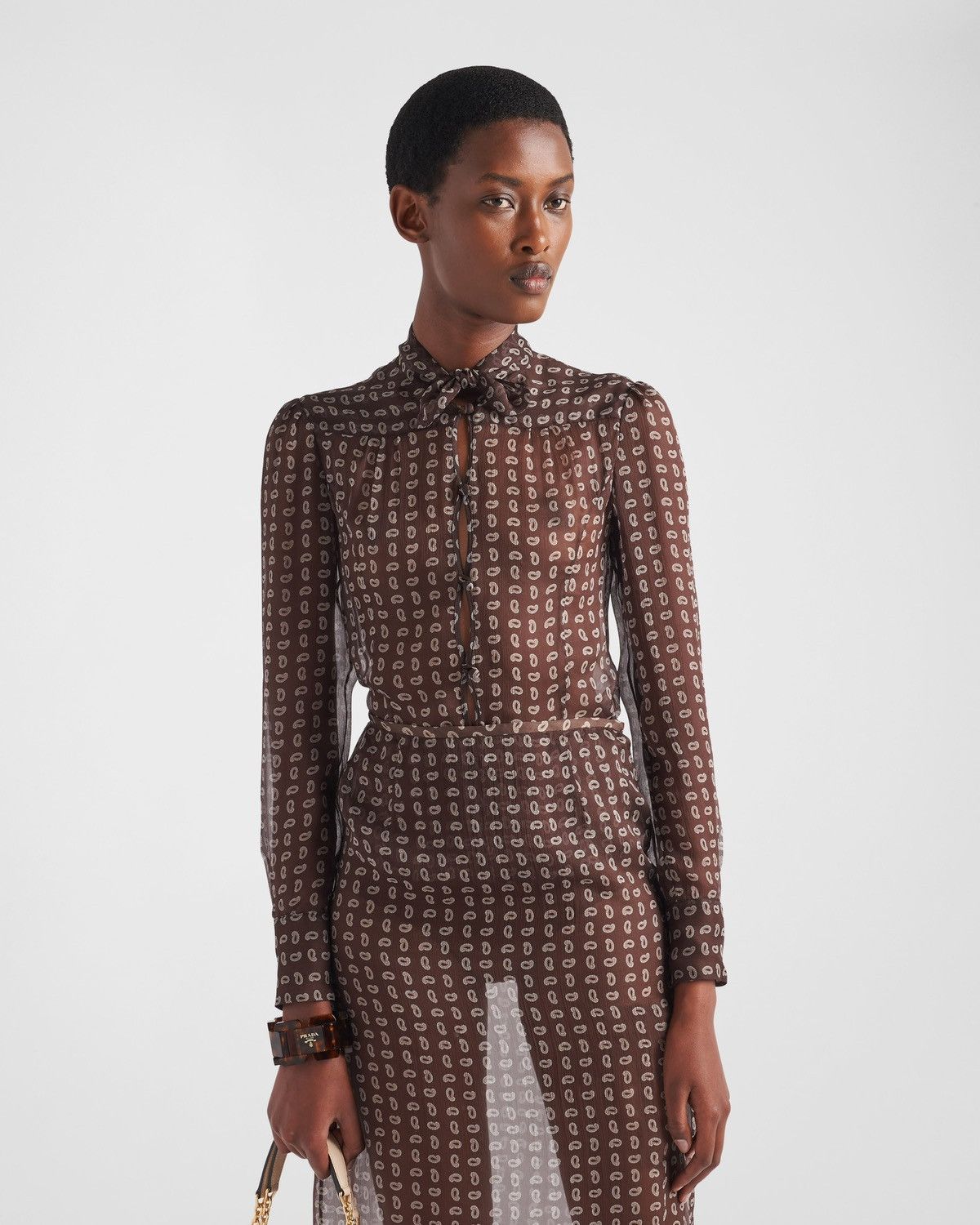 Prada Prada Paisley Print Silk Chiffon Sheer Blouse Brown Size 44 Size S / US 4 / IT 40 - 8 Thumbnail