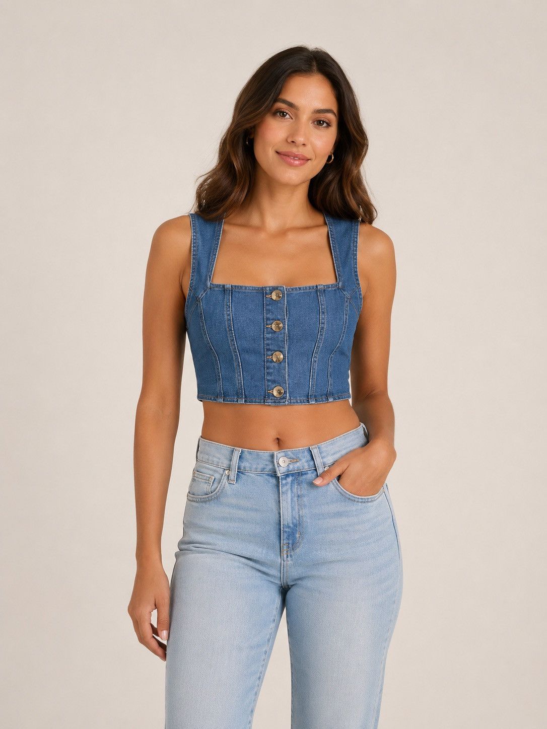 Other 🎉LAST PIECE🎉HOUSE OF HARLOW Square Neck Denim Corset Top Size M / US 6-8 / IT 42-44 - 1 Thumbnail