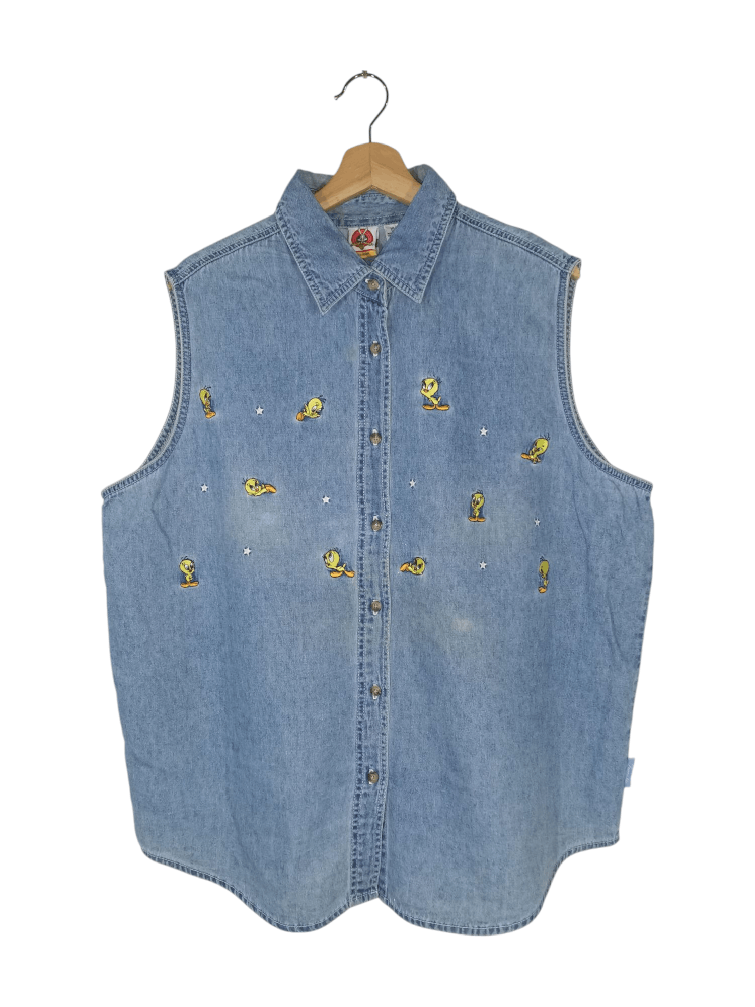 Vintage × Warner Bros Vtg 2000s Looney Tunes Tweety Denim Shirt Button-Up Blouse Size XL / US 12-14 / IT 48-50 - 1 Thumbnail