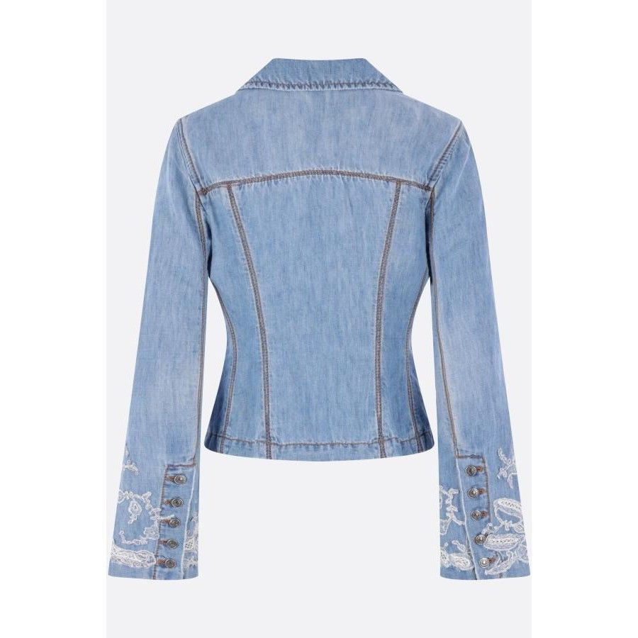 Ermanno Scervino ERMANNO SCERVINO Blue Embroidered Denim Jacket New & Authent Size S / US 4 / IT 40 - 2 Thumbnail