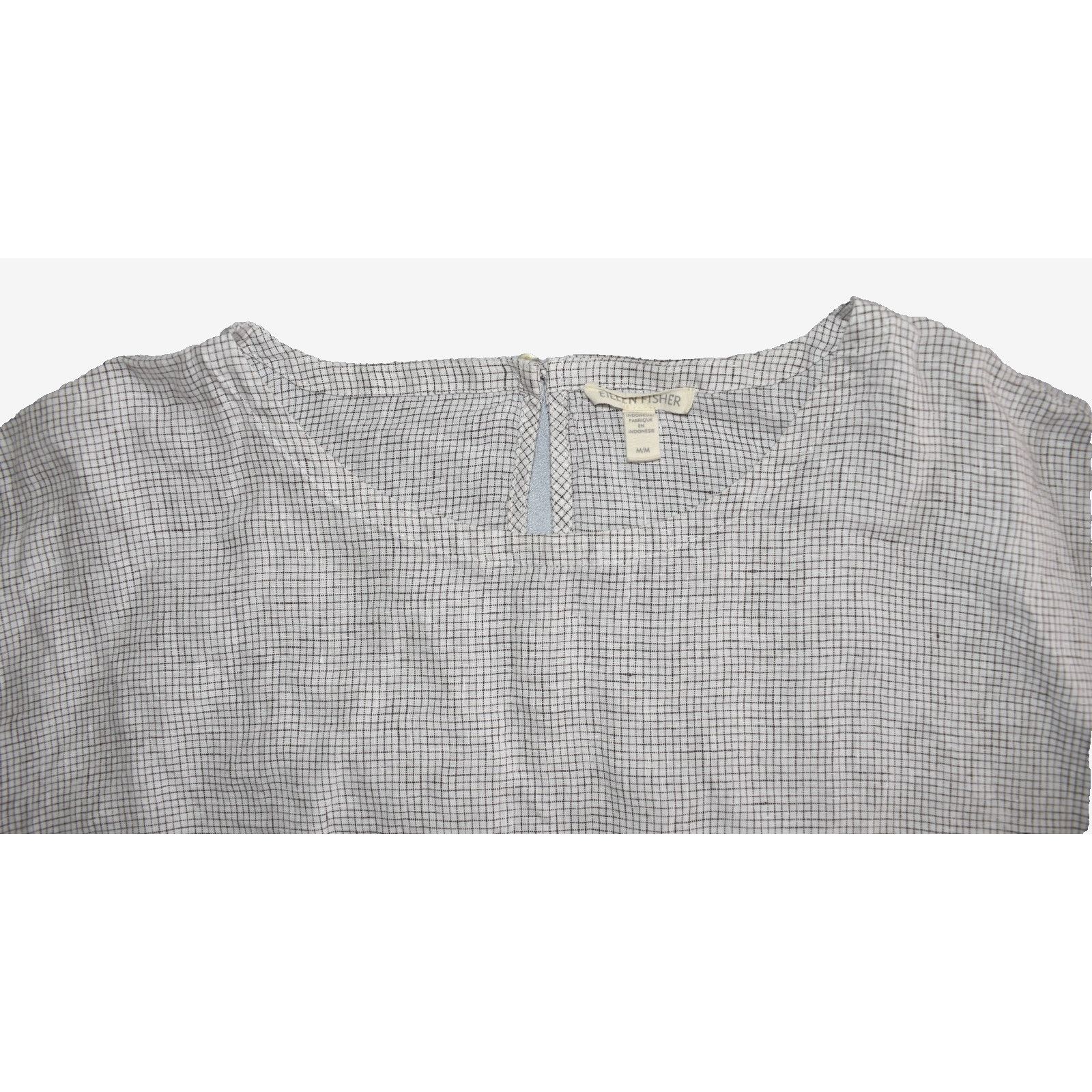 Eileen Fisher EILEEN FISHER White Black Check Org Linen Short Sleeve Top M Size M / US 6-8 / IT 42-44 - 4 Thumbnail