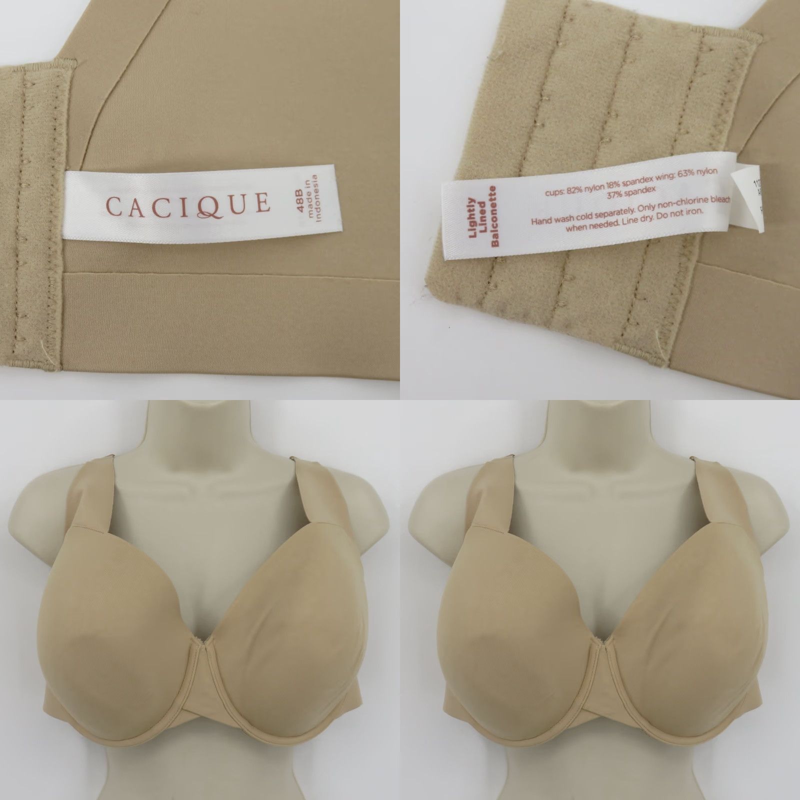 Vintage Cacique Balconette Bra 48B Lightly Lined Underwire Solid Beige Women Plus Size Size ONE SIZE - 9 Thumbnail
