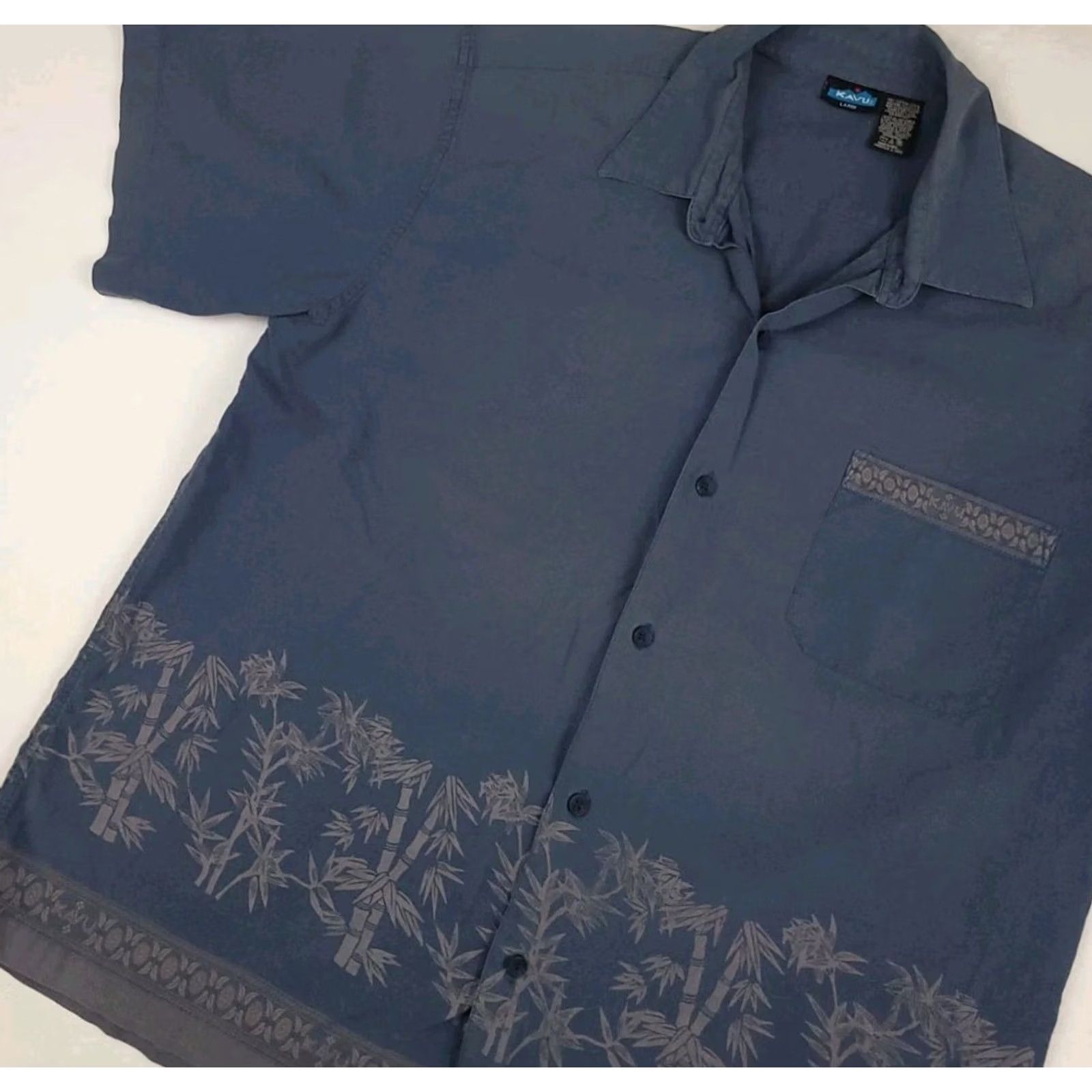 KAVU VINTAGE KAVU Shirt Mens L Blue Bamboo Pattern Hawaiian Camp Cotton USA Summer FADED Size US L / EU 52-54 / 3 - 2 Thumbnail