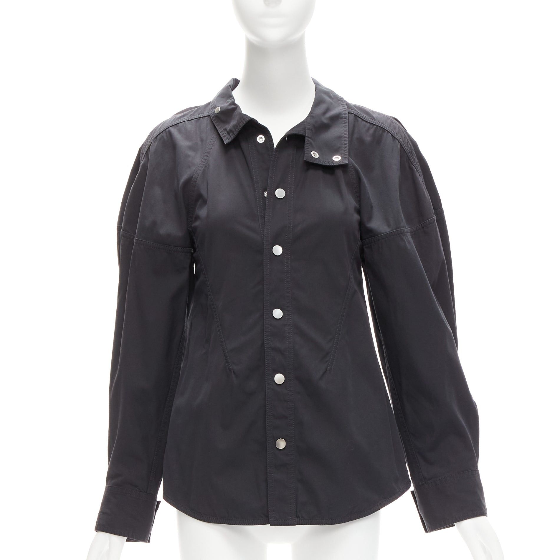 Bottega Veneta BOTTEGA VENETA black cotton blend 3D cut sleeves snap button shirt IT36 S Size XS / US 0-2 / IT 36-38 - 1 Thumbnail