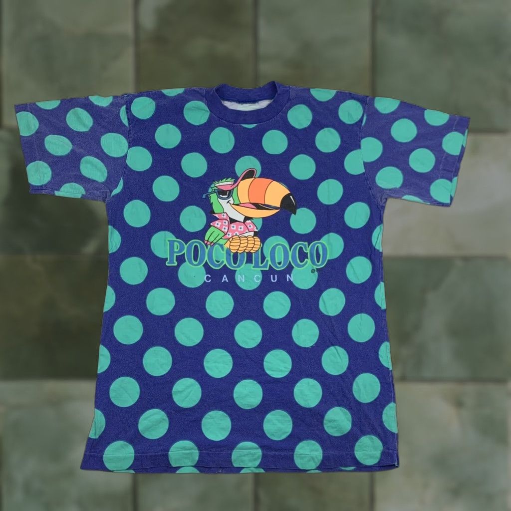 Vintage VINTAGE Poco Loco Cancun T Shirt Adult Large Blue Polka Dots Nature Bird Travel Shirt Mens L Blue Polka Dot 90s Vintage Size US L / EU 52-54 / 3 - 1 Thumbnail