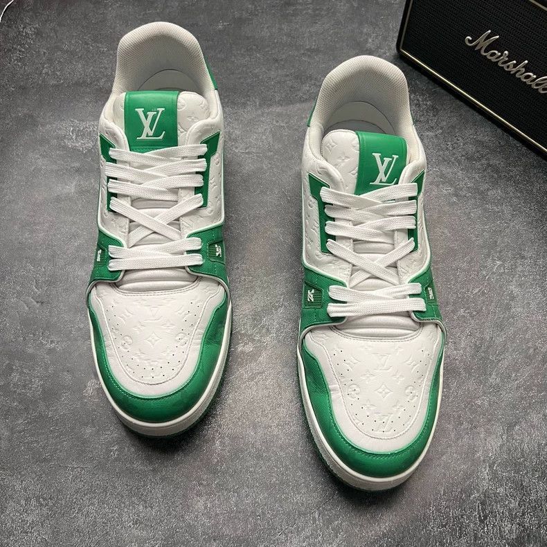 Louis Vuitton Louis Vuitton Louis Vuitton LV Trainer Sneakers Green Whit Size US 12 / EU 45 - 2 Thumbnail
