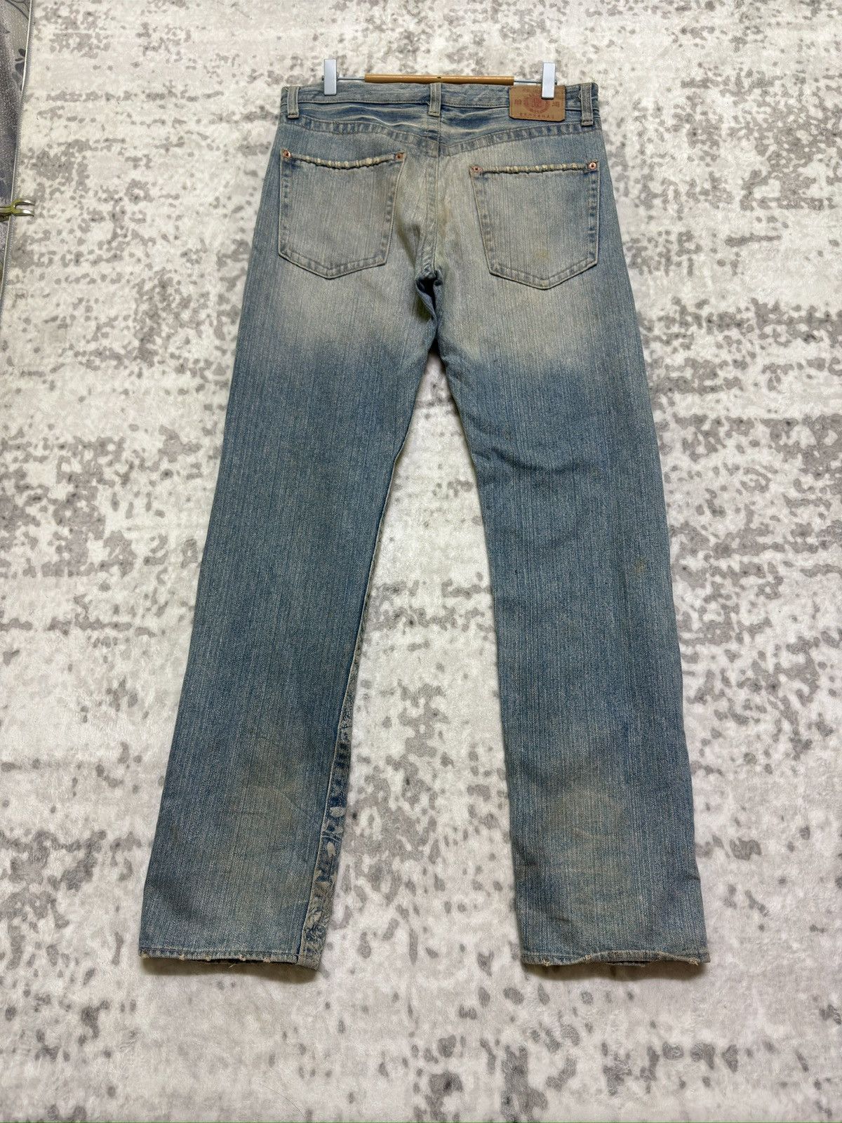 Hysteric Glamour Karakuri Tamashii Blue White Acid Wash Distressed Denim Size US 33 - 2 Thumbnail