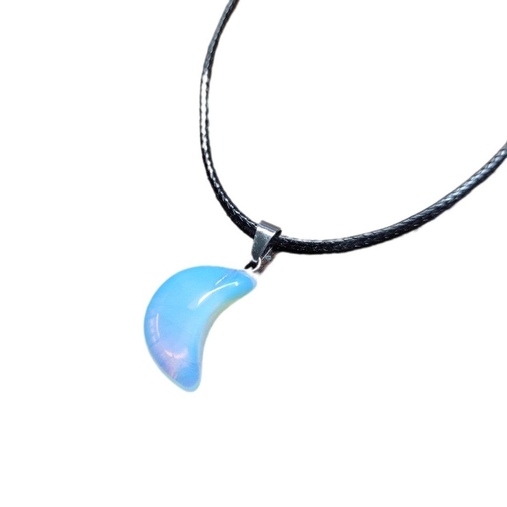 Handmade Hand Crafted Opalite Crescent Moon Pendant Corded Necklace Size ONE SIZE - 1 Thumbnail