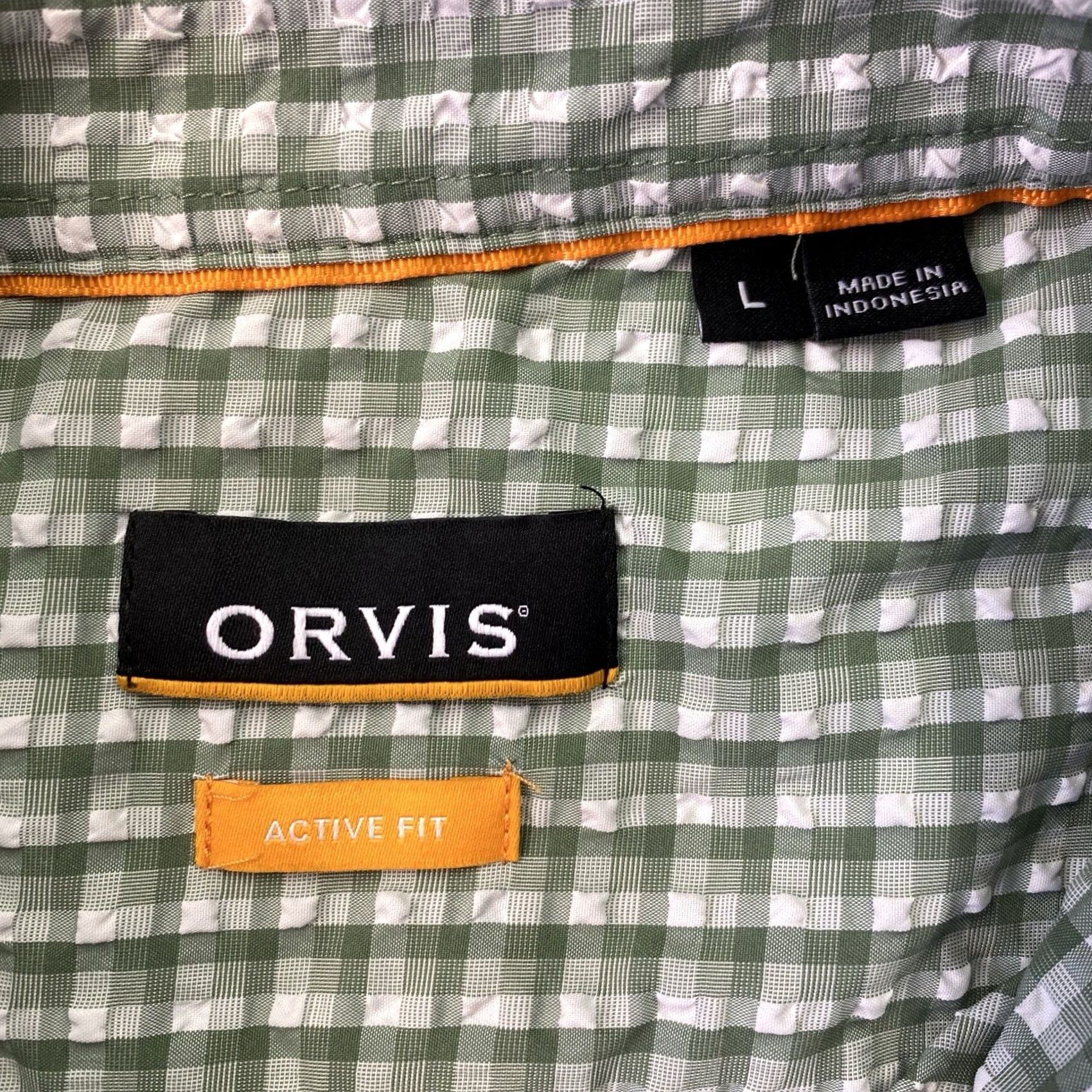 Orvis Orvis Shirt Men's Short Sleeve Seersucker Green Check Pattern Large Size L Casual/Workwear Adventure Travel Size US L / EU 52-54 / 3 - 3 Thumbnail