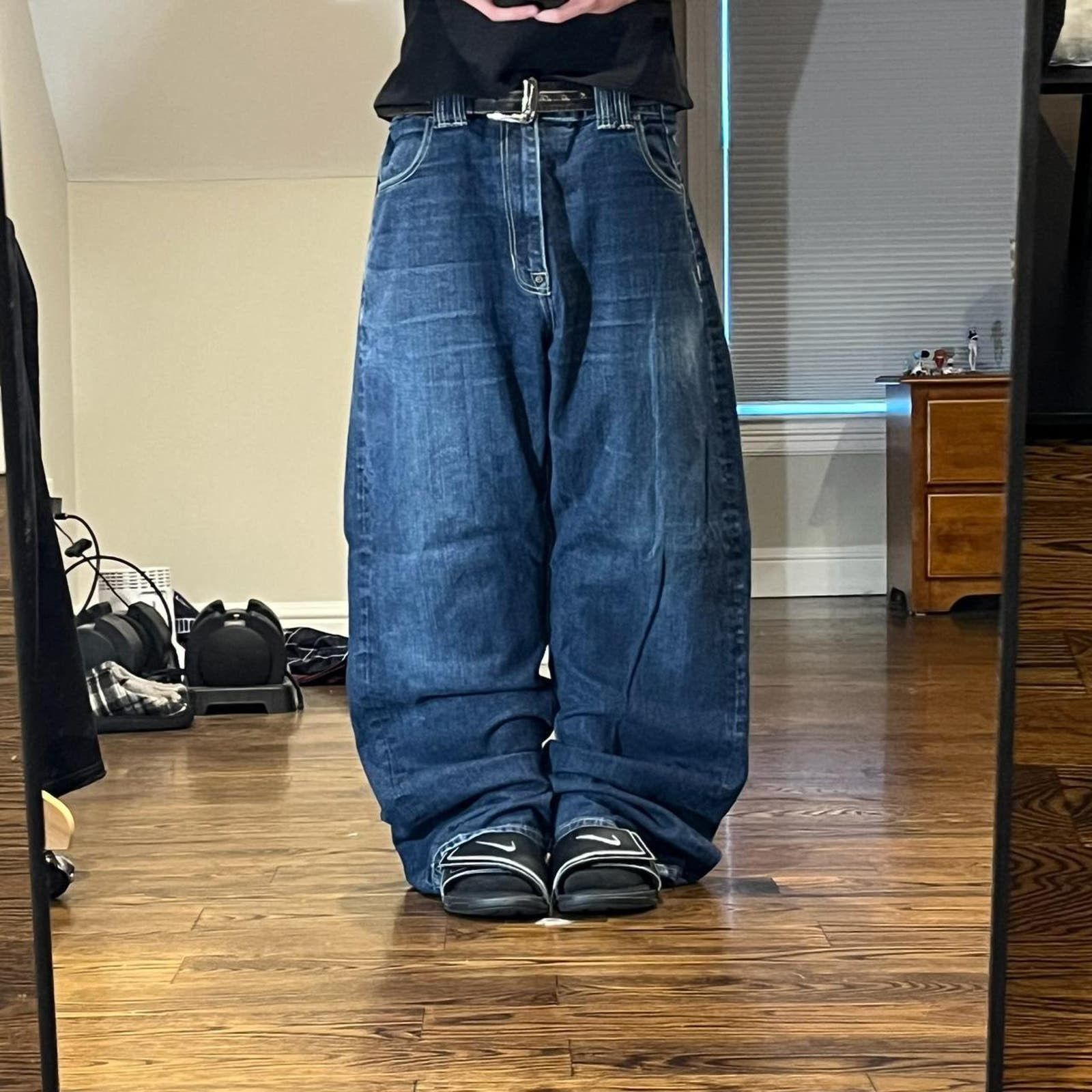 image of Jnco x Phat Farm Vintage 2000S Ultra Baggy Wide Leg Darkwash Embroidered in Blue, Men's (Size 38)