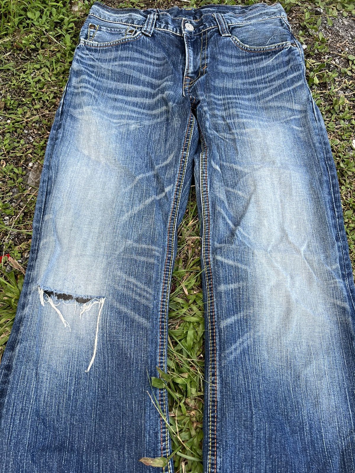 Edwin × Japanese Brand VTG EDWIN DISTRESSED FLARE JEANS VERY RARE Size US 32 / EU 48 - 3 Thumbnail