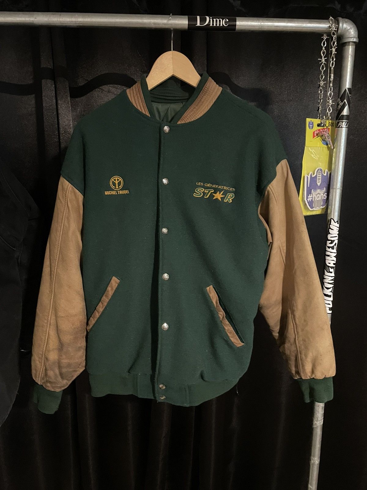 image of Vintage Leather Varsity Jacket in Green/Brown, Men's (Size XL)