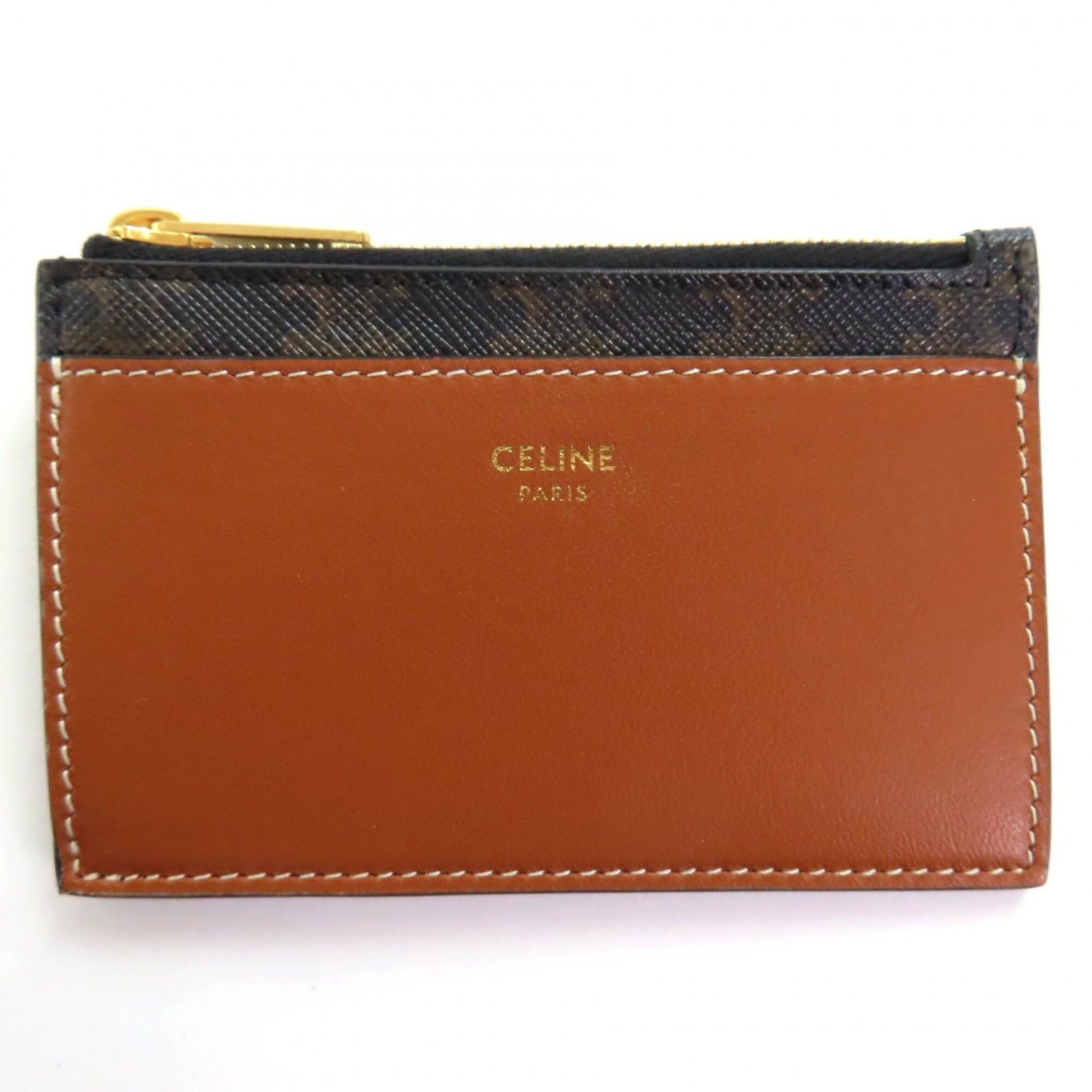Celine CELINE Triomphe Canvas Fragment Case, Pass Leather, Business Card Holder/Card Brown, Comes with Box and Dust Bag, Made in Italy, Women's Size ONE SIZE - 1 Thumbnail