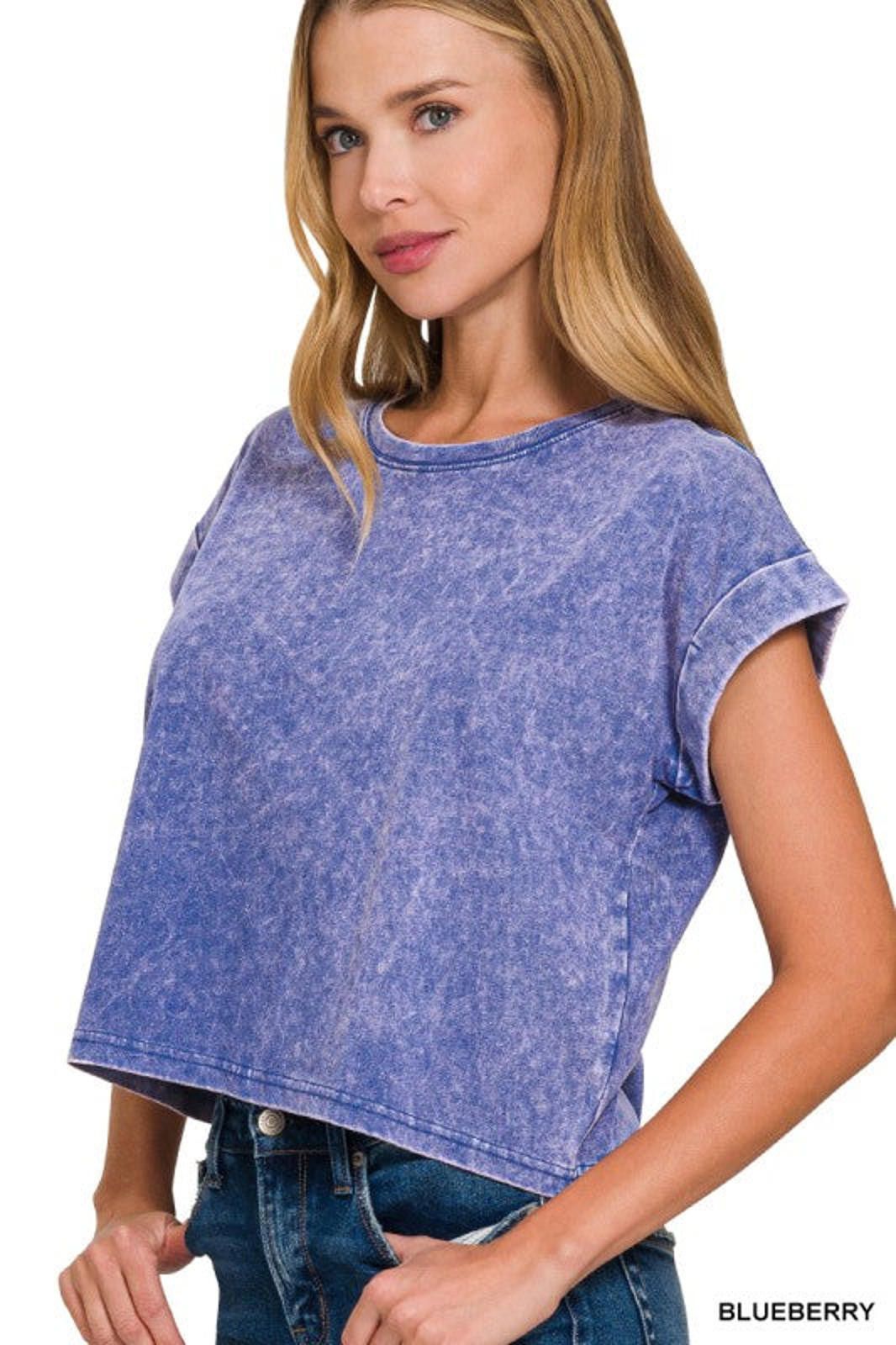 Other Acid Wash Cotton Folded Sleeve Top Zenana Size S / US 4 / IT 40 - 7 Thumbnail