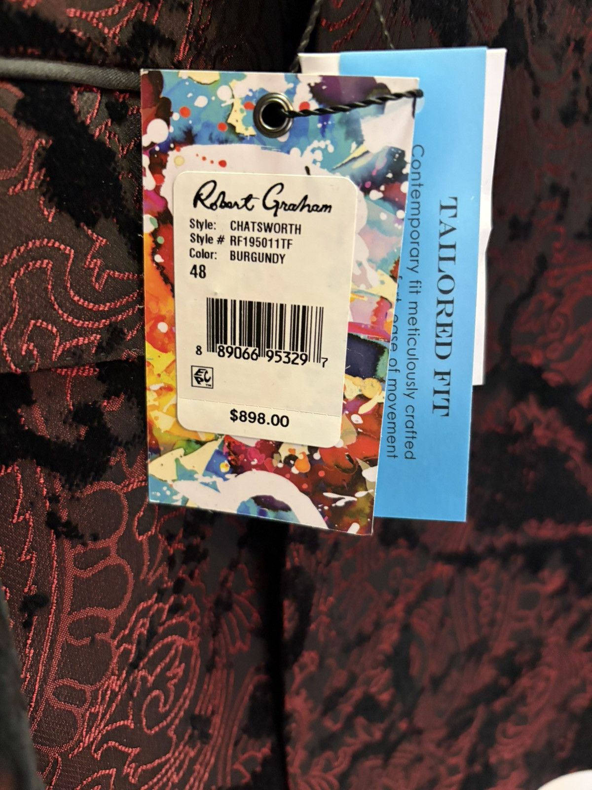 Robert Graham New Robert Graham Paisley Black/Red Dinner Jacket (48R) Size 48R - 4 Thumbnail